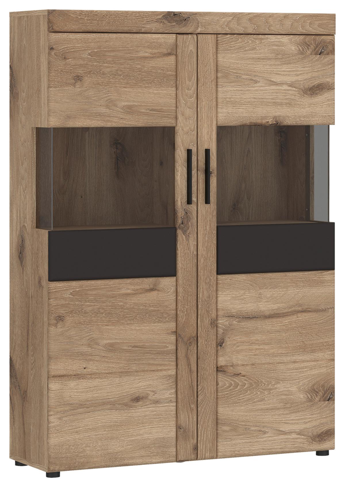 Vitrina Grano, Barva Hrasta, Temno Siva - temno siva/barve hrasta, Trend, umetna masa/steklo (101,9/149/37,4cm)