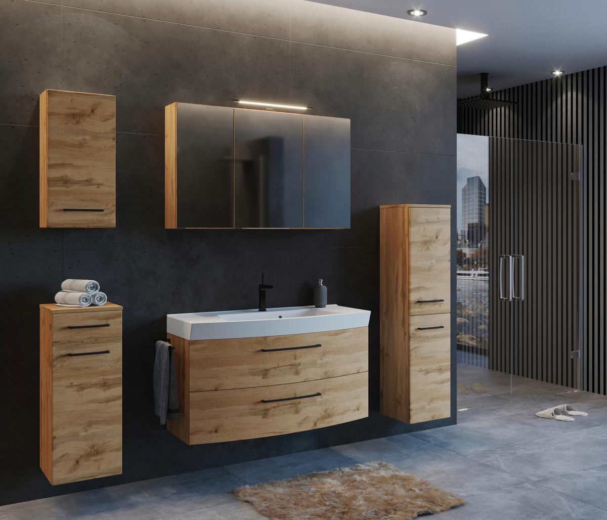 Spiegelschrank Manchester mit LED 3-türig ca.100x64 cm Eiche - MODERN, Glas/Holzwerkstoff (100/64/20cm) - Held