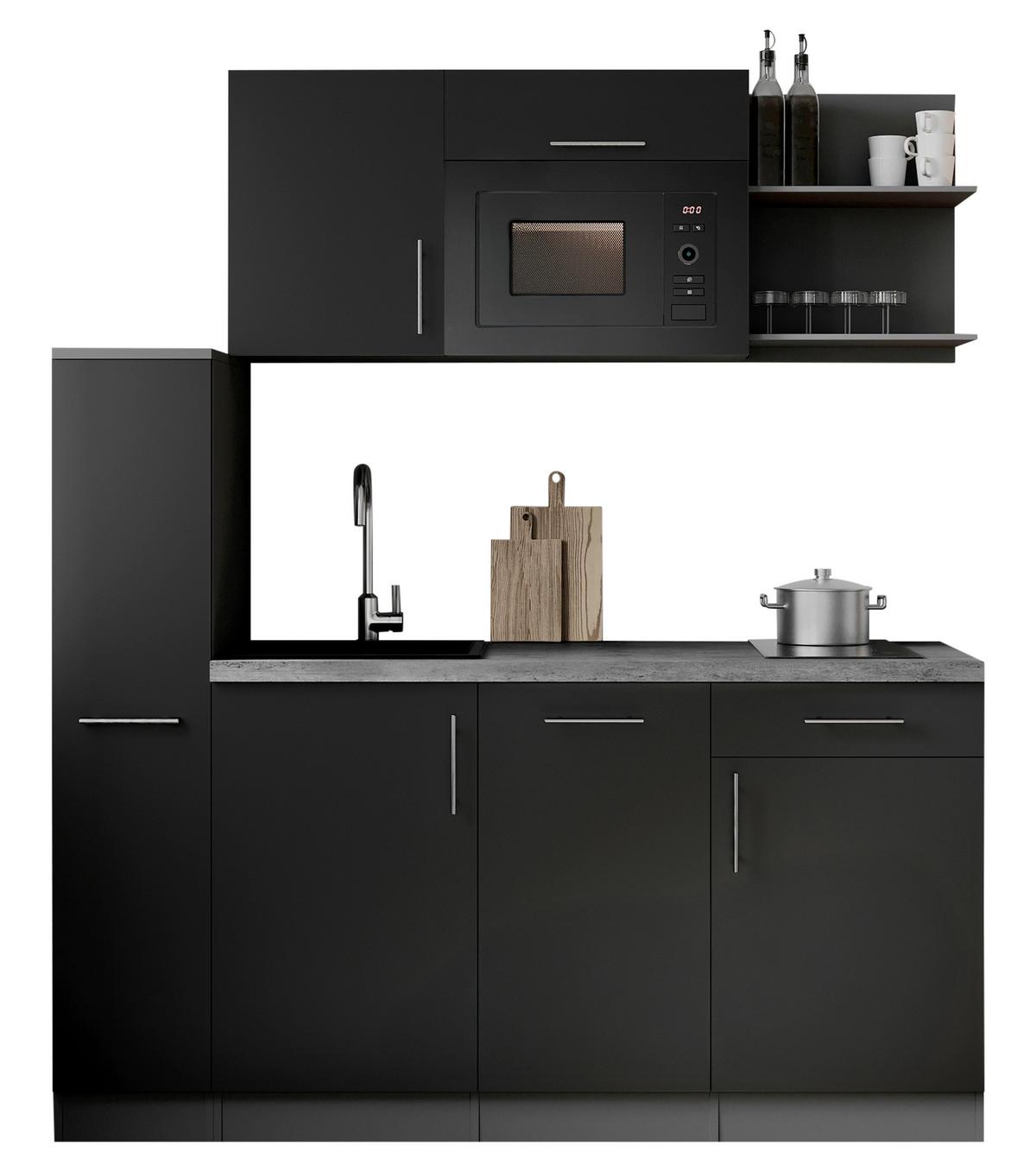 Küchenblock Oliver m. Geräten Schwarz - Schwarz/Grau, Trend, Holzwerkstoff/Metall (175cm) - Respekta