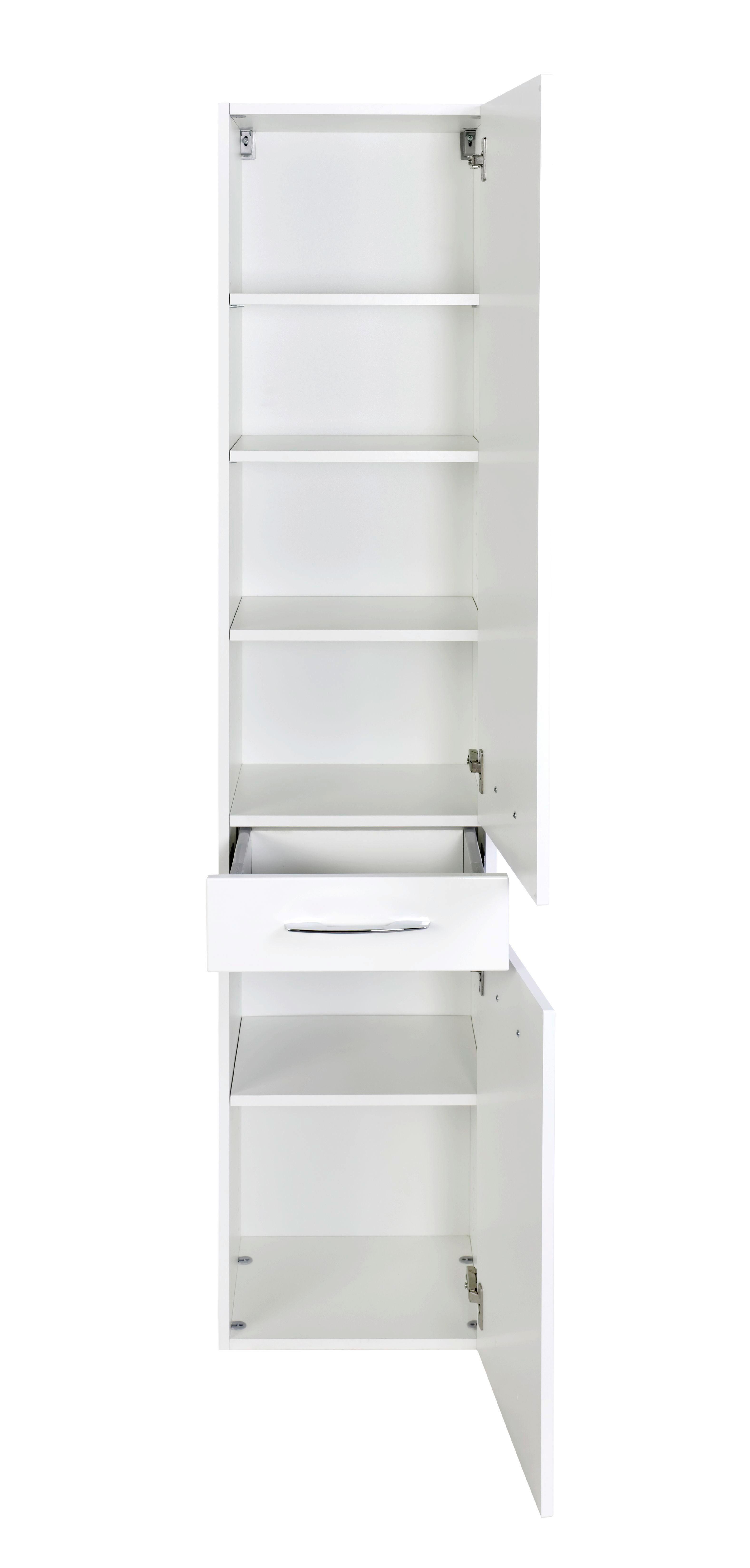 Seitenschrank Florida in Weiß - Chromfarben/Weiß Hochglanz, MODERN, Holzwerkstoff/Metall (40/180/35cm)