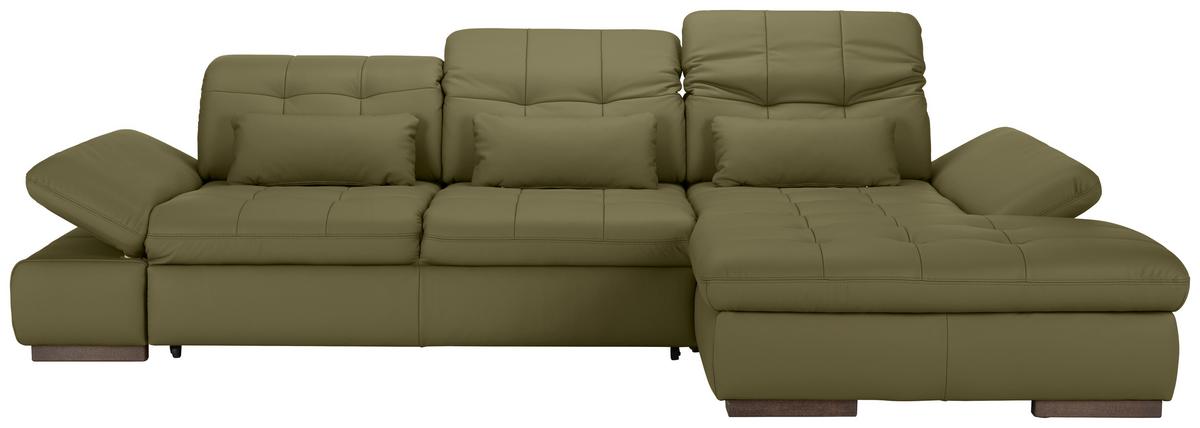 Wohnlandschaft Sanfino Leder Olivgrün - Chromfarben/Olivgrün, KONVENTIONELL, Leder/Metall (305/79-96/199cm) - Premium Living