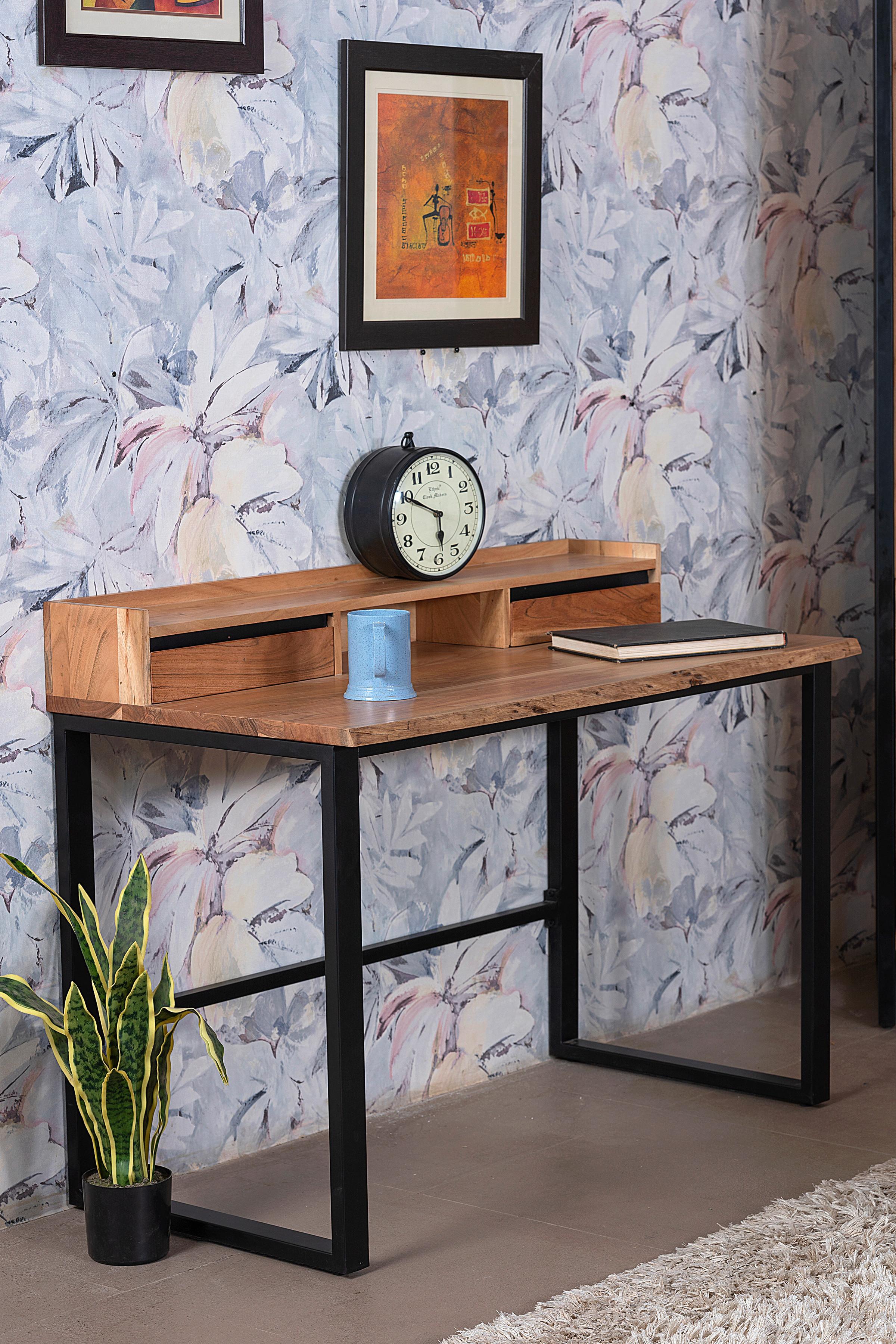 Schreibtisch Bali in Akazie - Schwarz/Akaziefarben, MODERN, Holz/Metall (115/92/60cm) - Premium Living