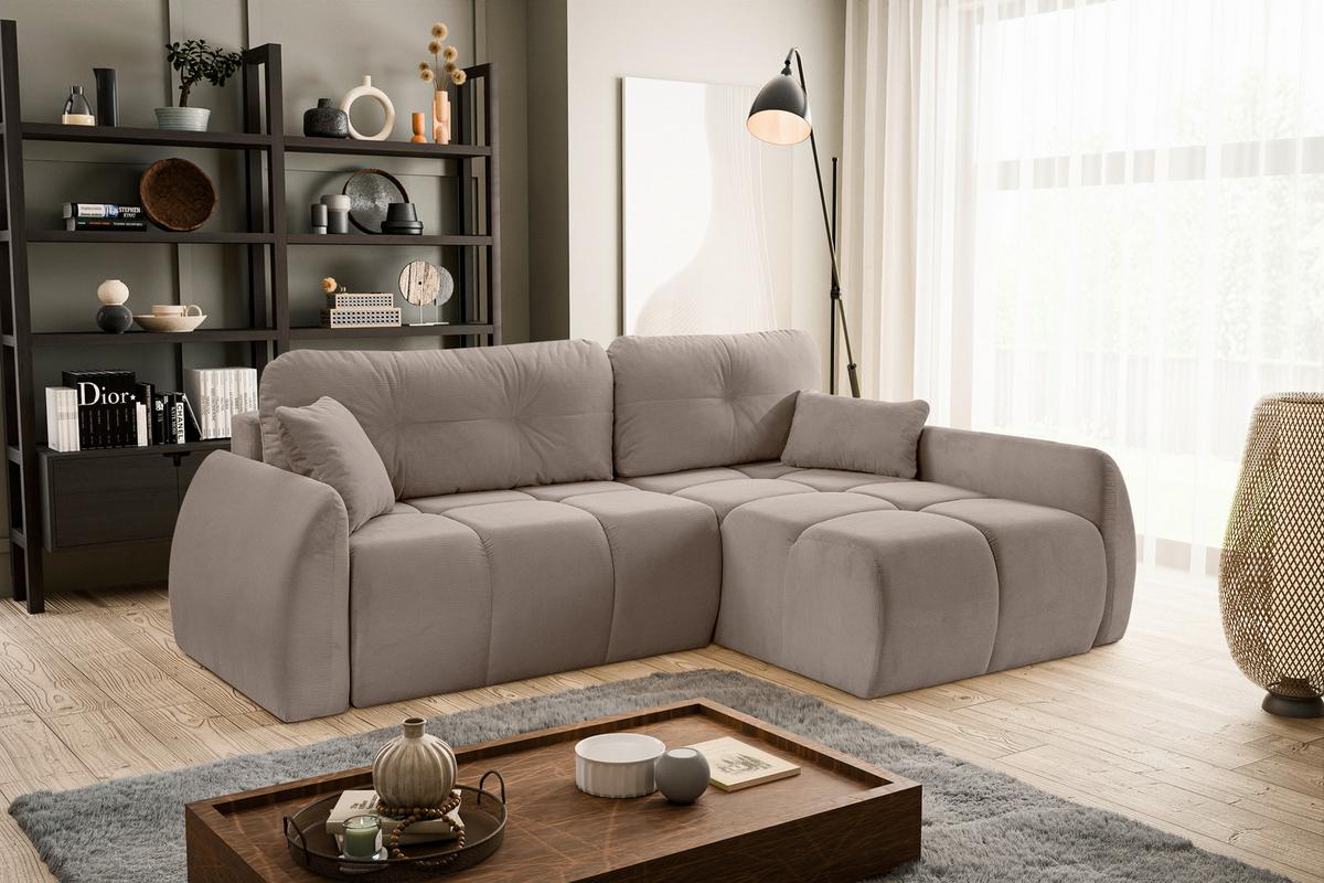 Ecksofa Sancho Long Beigebraun - Beigebraun/Schwarz, Basics, Holz/Kunststoff (255/155cm) - MID.YOU