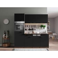 Küchenblock Oliver mit Geräten ca. 205 cm Schwarz - Eichefarben/Schwarz, Basics, Holzwerkstoff/Kunststoff (205cm) - Respekta