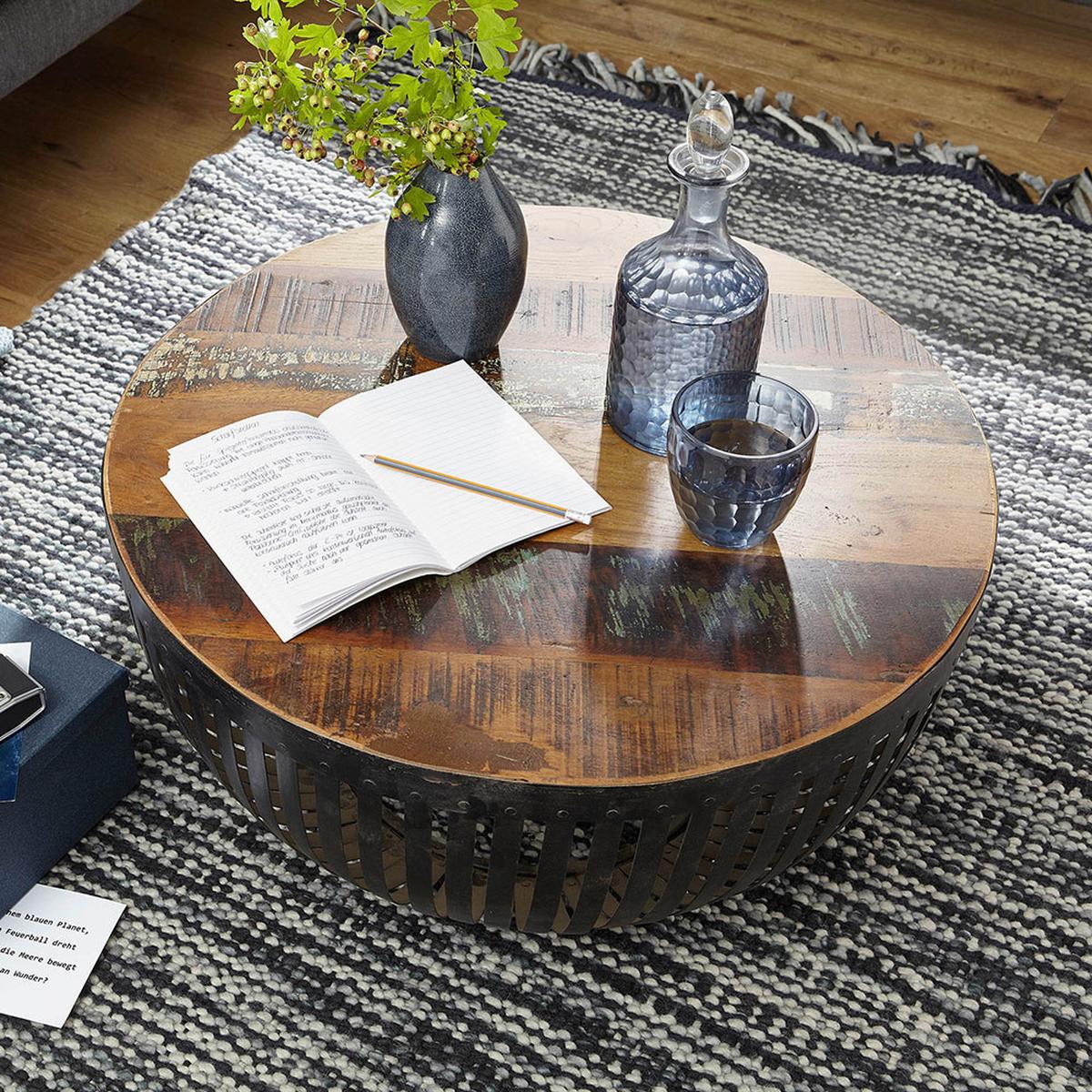 Couchtisch Nisha ca. 70x70 cm,aus Recyclingholz - Schwarz/Braun, Design, Holz/Metall (70/70/33cm) - MID.YOU