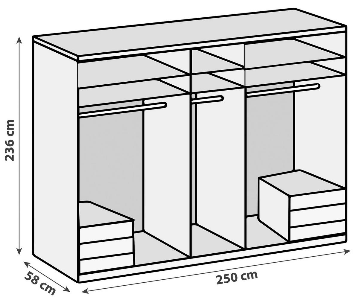 Drehtürenschrank 250cm Level, Graphit/Eiche Dekor - Chromfarben/Eichefarben, MODERN, Holzwerkstoff (250/236/58cm) - MID.YOU