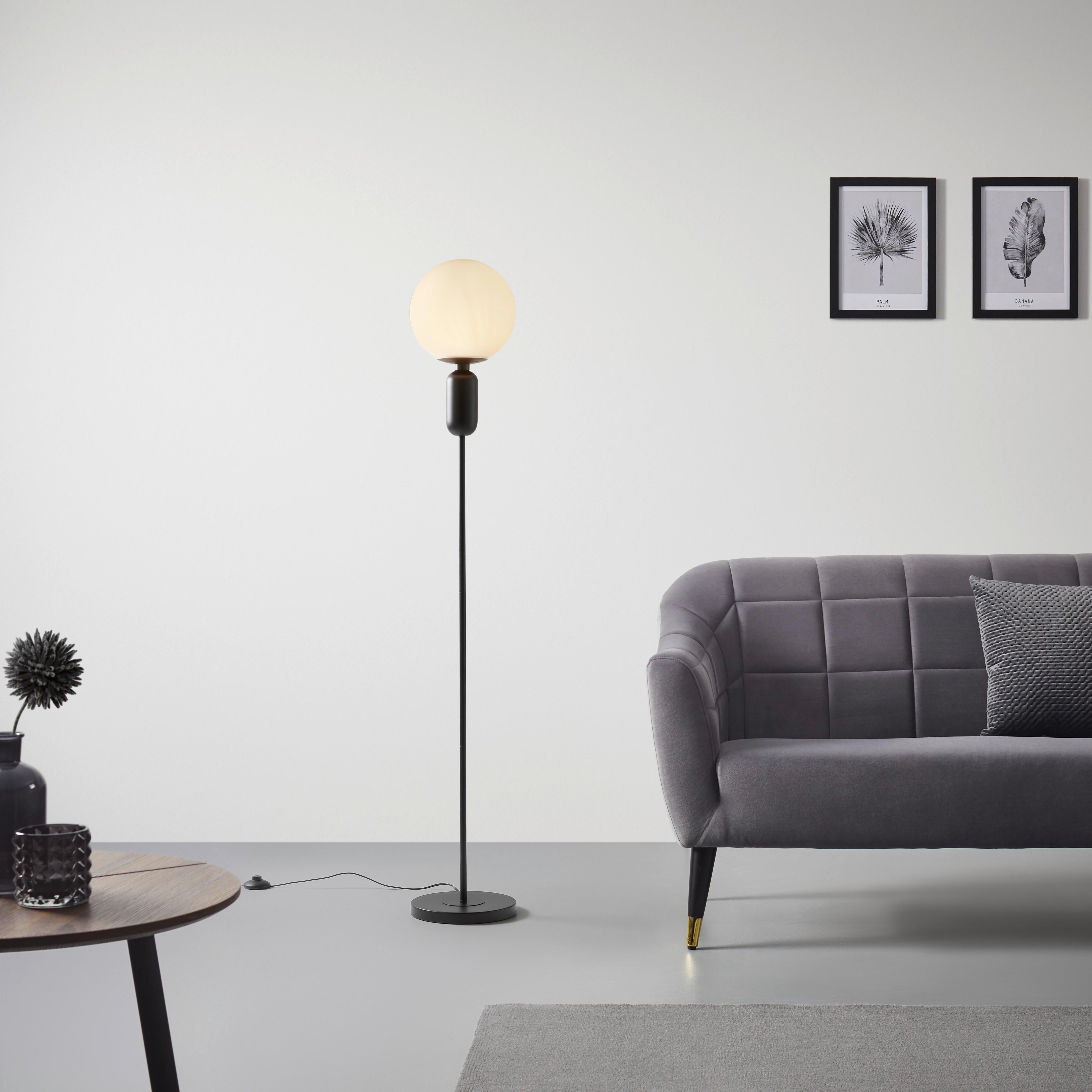 Stehleuchte Tiano max. 40 Watt - Schwarz, MODERN, Glas/Metall (25/155cm) - Bessagi Home