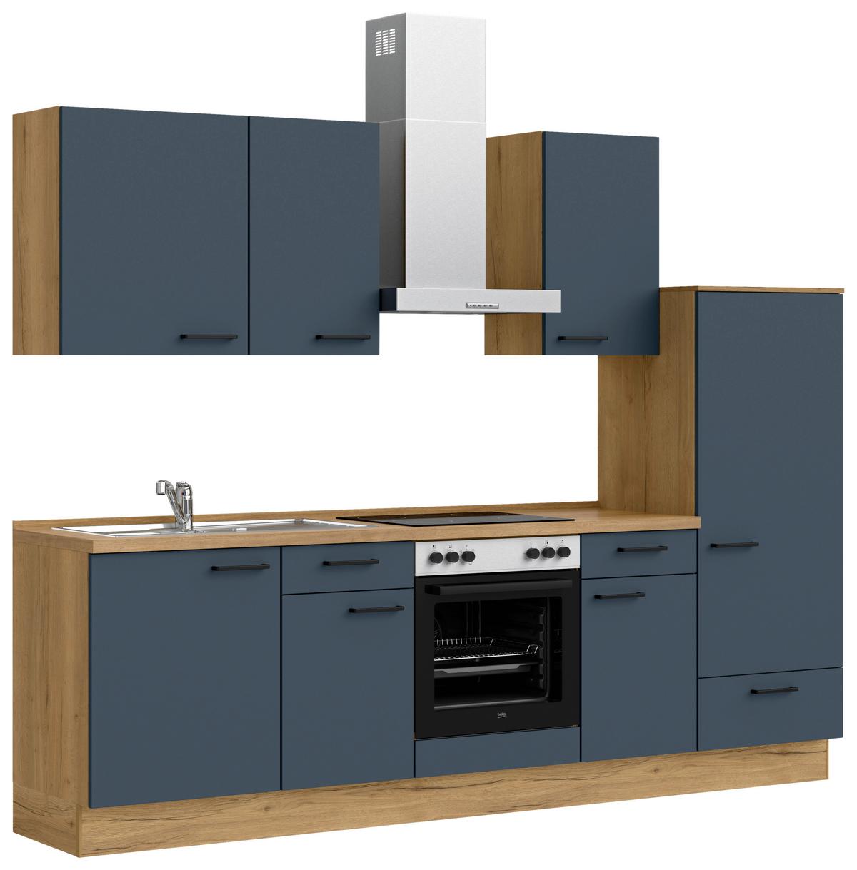 Küchenblock Easytouch Low m. Geräten Blau - Blau/Eichefarben, MODERN, Holzwerkstoff/Metall (270cm) - Nobilia