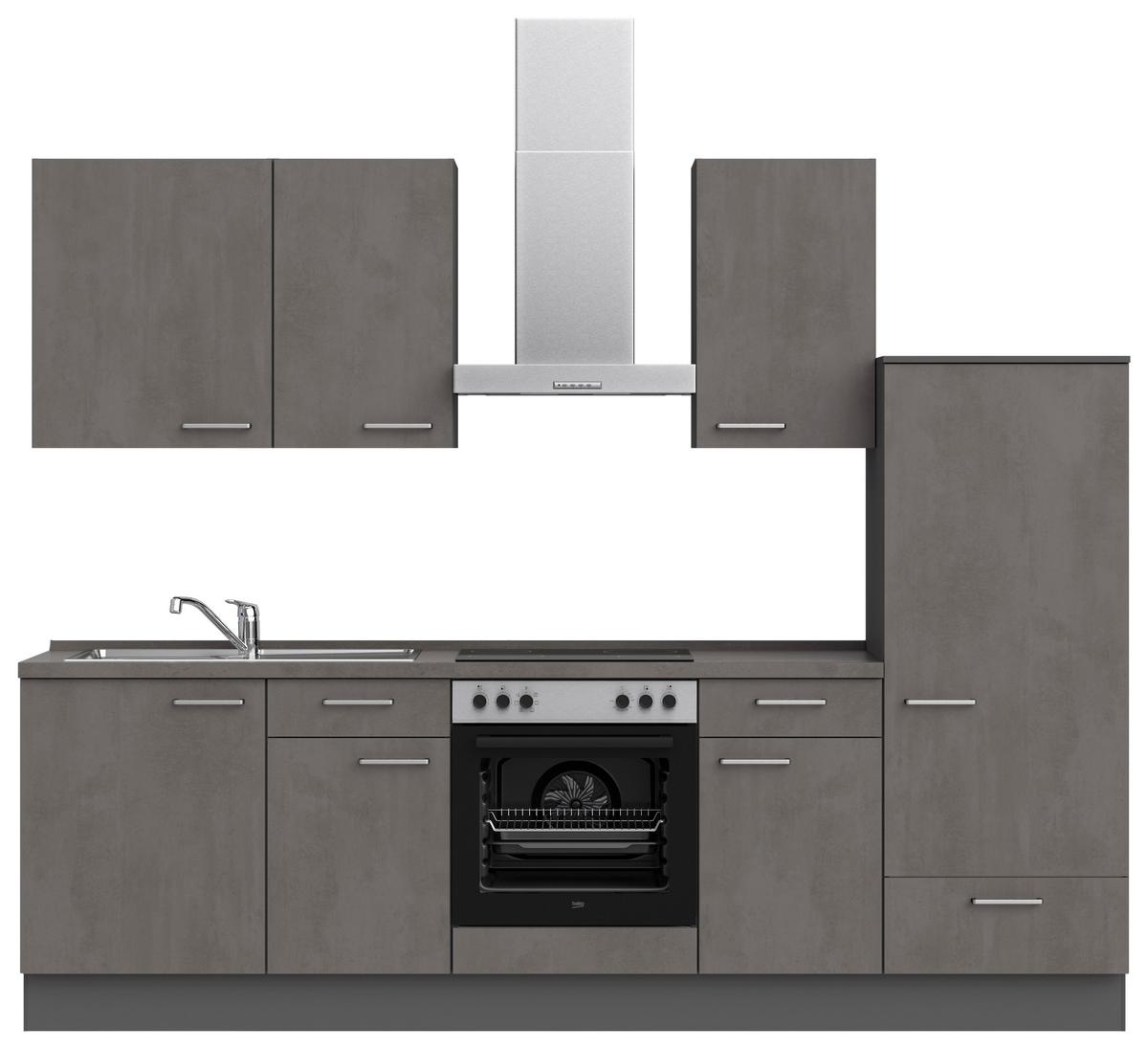 Küchenblock Riva Low m. Geräten Schieferfarben - Schieferfarben/Edelstahlfarben, MODERN, Holzwerkstoff/Metall (270cm) - Nobilia