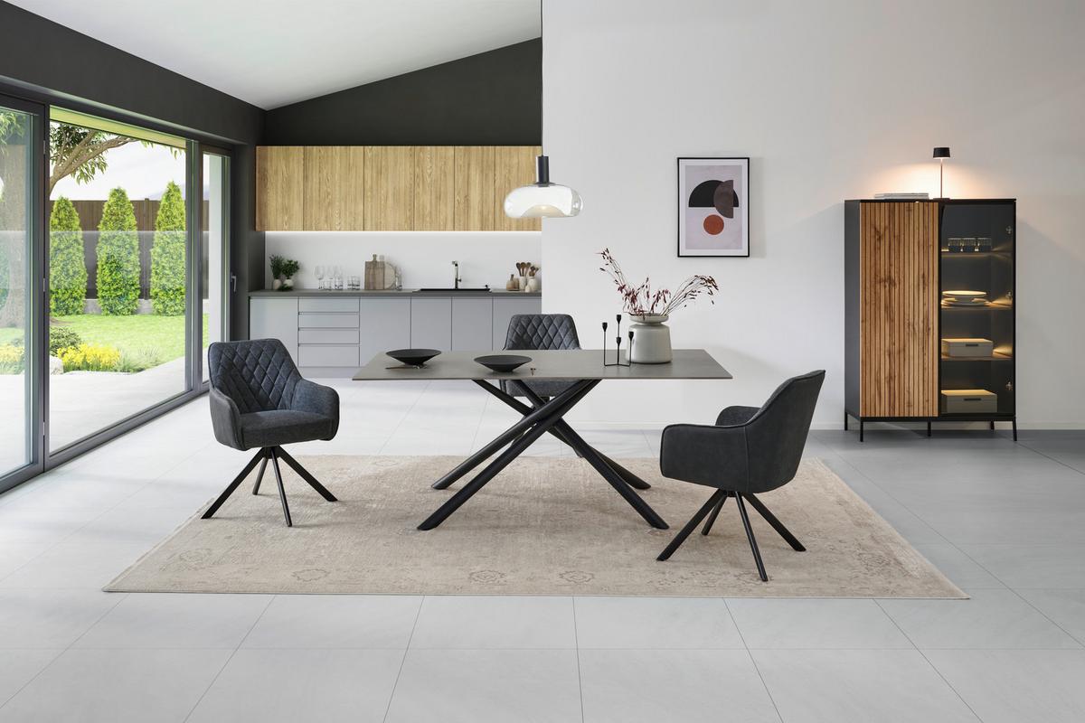 Jedilna Miza Lior, Siva, 180x90 - siva/črna, Konvencionalno, kovina/keramika (180/90/76cm) - MID.YOU