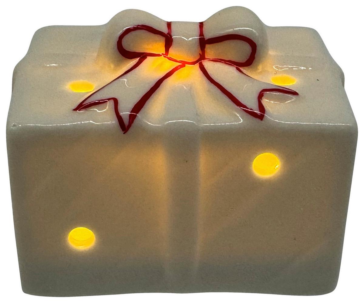 Weihnachtsfigur Gift Rot/Weiß - Rot/Weiß, KONVENTIONELL, Keramik (6,2/4,8/4,7cm) - Mömax