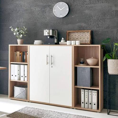 Aktenschrank Office Edition Sw Set 2 niedrig Weiß/Eiche - Weiß/Sonoma Eiche, MODERN, Holzwerkstoff (173/114/33cm) - MID.YOU