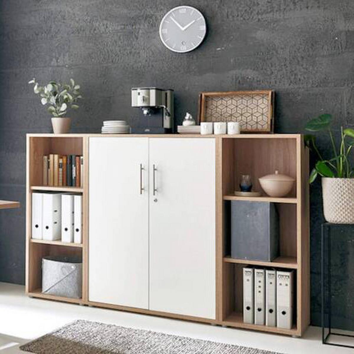 Aktenschrank Office Edition Sw Set 2 niedrig Weiß/Eiche - Weiß/Sonoma Eiche, MODERN, Holzwerkstoff (173/114/33cm) - MID.YOU