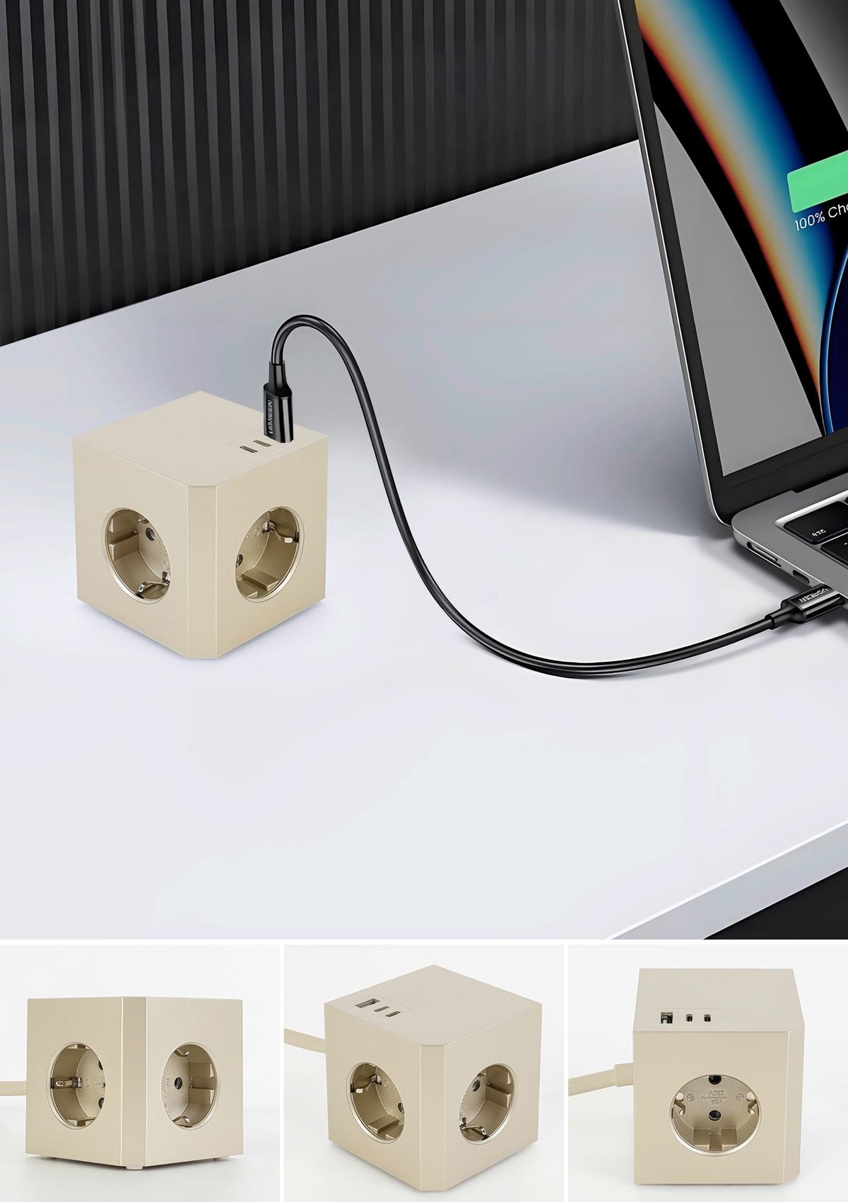 KOSTKA ZASILAJĄCA PLUG BOX - kolor złoty, Basics, tworzywo sztuczne (7,5/7,5/7,5cm) - Mican