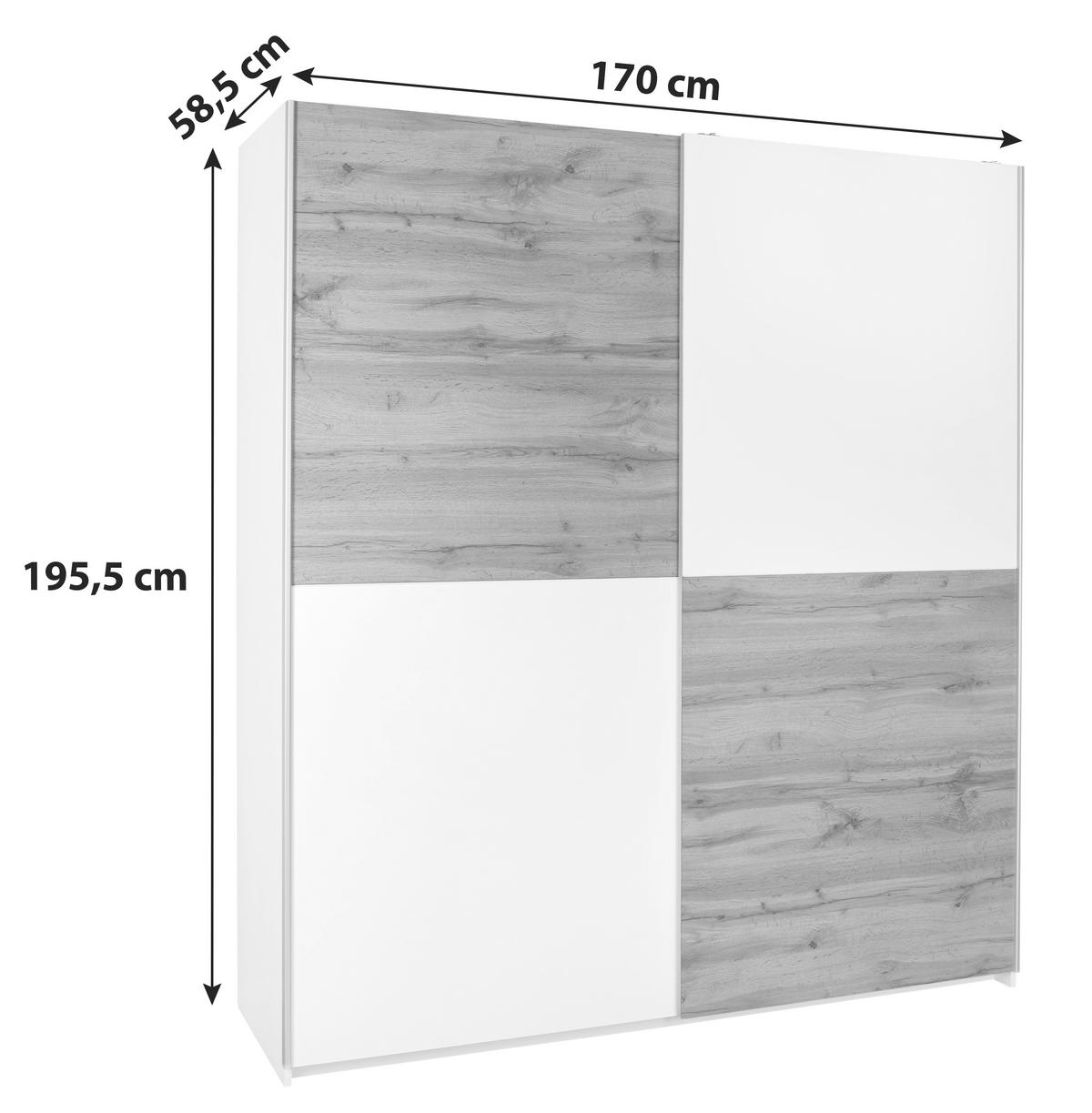 Omara Z Drsnimi Vrati Starter, Bela, Siva - srebrne barve/siva, Konvencionalno, kovina/leseni material (170/195/59cm) - P & B