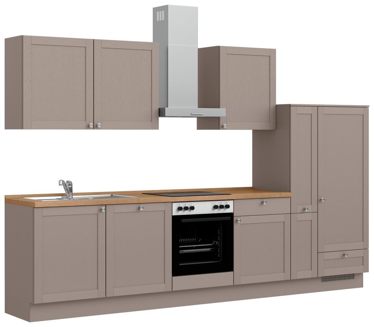 Küchenleerblock Frame Low o. Geräte Beigebraun - Edelstahlfarben/Eichefarben, MODERN, Holzwerkstoff/Metall (330cm) - Nobilia