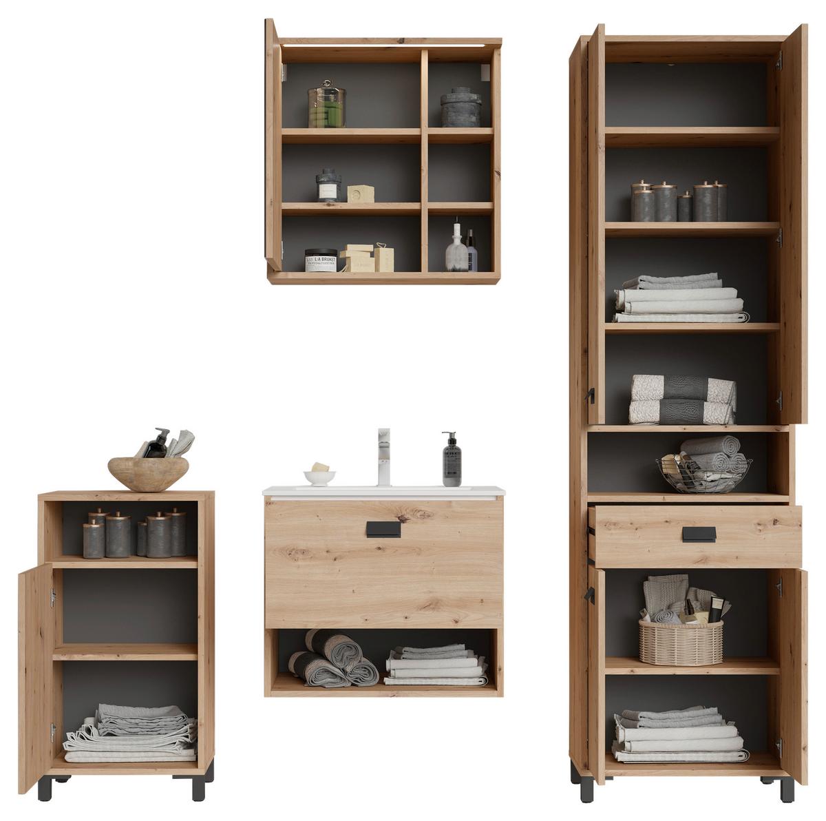 Hochschrank Wellness B: 54 cm Artisan Eiche Dekor - Anthrazit/Schwarz, MODERN, Holzwerkstoff/Kunststoff (54/193/31cm) - MID.YOU