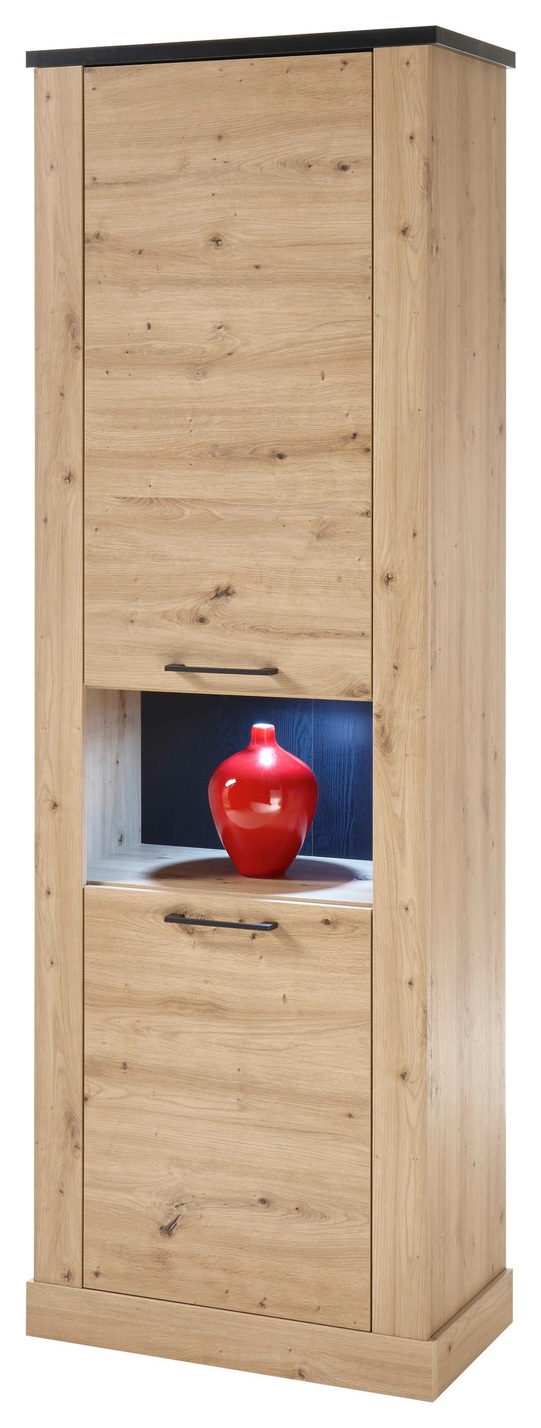 Vitrina Morel, Barva Hrasta, Črna - črna/barve hrasta, Romantika, leseni material (71/211/38cm) - Mömax