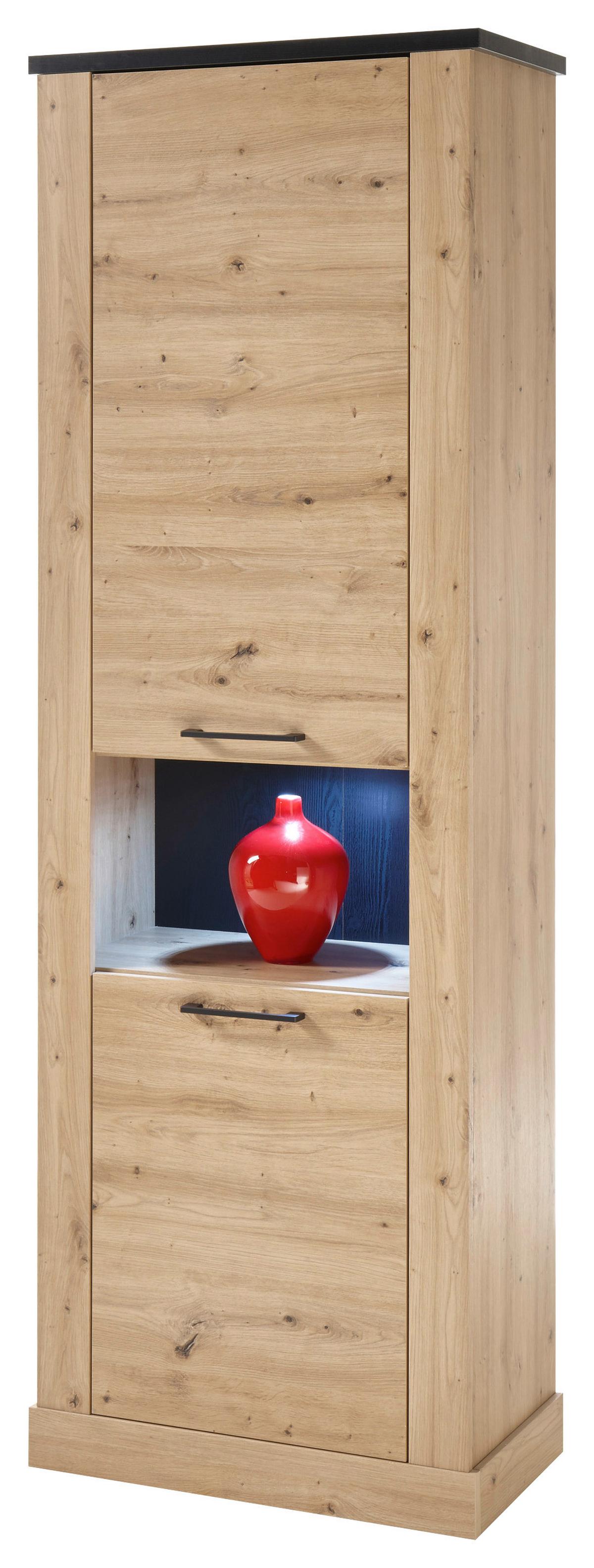 Vitrina Morel, Barva Hrasta, Črna - črna/barve hrasta, Romantika, leseni material (71/211/38cm) - Mömax