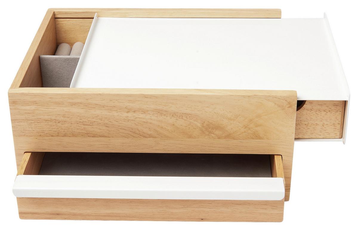 Schmuckbox Weiß/Naturfarben - Naturfarben/Weiß, Design, Holz/Metall (22,1/11,9/25,9cm) - Umbra