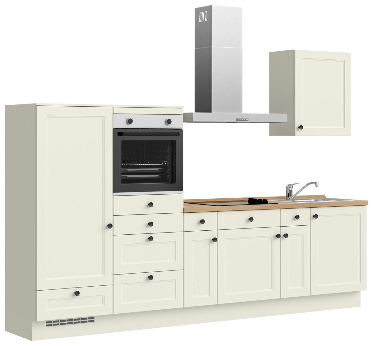 Küchenblock Cascada Low m. Geräten Weiß - Eichefarben/Schwarz, MODERN, Holzwerkstoff/Metall (300cm) - Nobilia