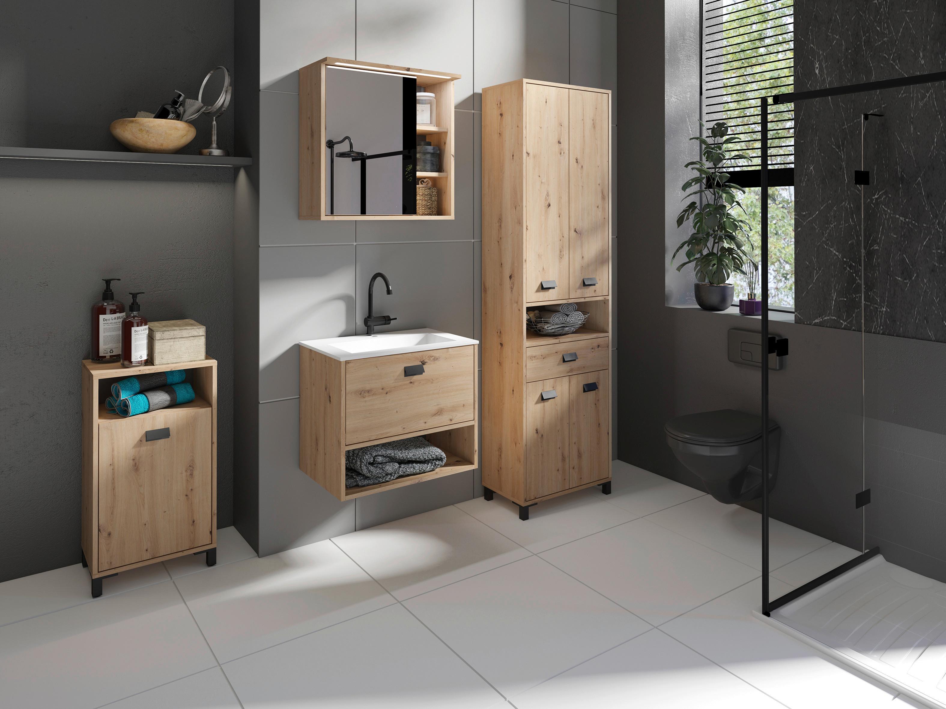 Spiegelschrank Wellness mit LED 1 Tür BHT 60x61x28 cm - MODERN, Glas/Holzwerkstoff (60/61/28cm) - MID.YOU