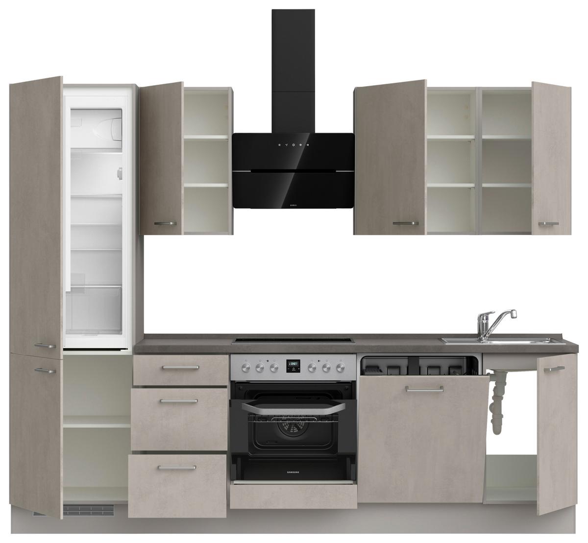 Küchenblock Riva High m. Geräten Grau - Schieferfarben/Edelstahlfarben, MODERN, Holzwerkstoff/Metall (270cm) - Nobilia
