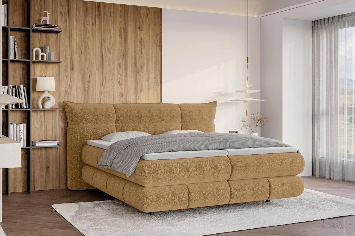 Boxspringbett Auris - Senfgelb/Schwarz, Konventionell, Kunststoff/Textil (140/200cm) - Sembella