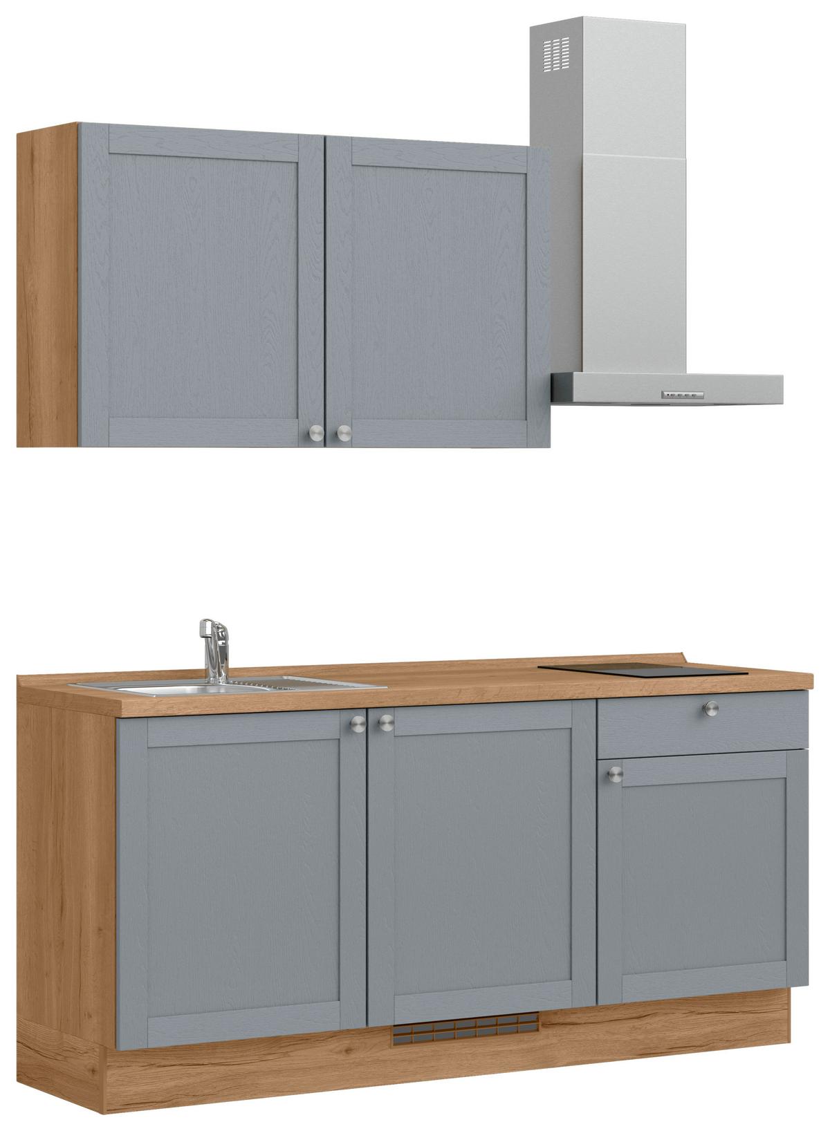 Küchenleerblock Frame Low o. Geräte Blaugrau - Edelstahlfarben/Eichefarben, MODERN, Holzwerkstoff/Metall (180cm) - Nobilia