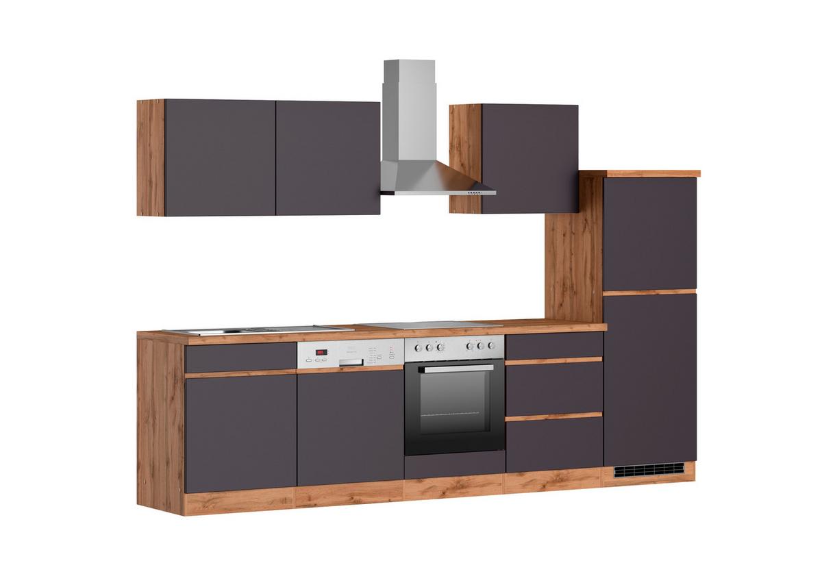 Küchenblock Turin mit Geräten ca. 300 cm Grau/Eiche - Eiche Wotan/Grau, Design, Holzwerkstoff (300cm) - Held