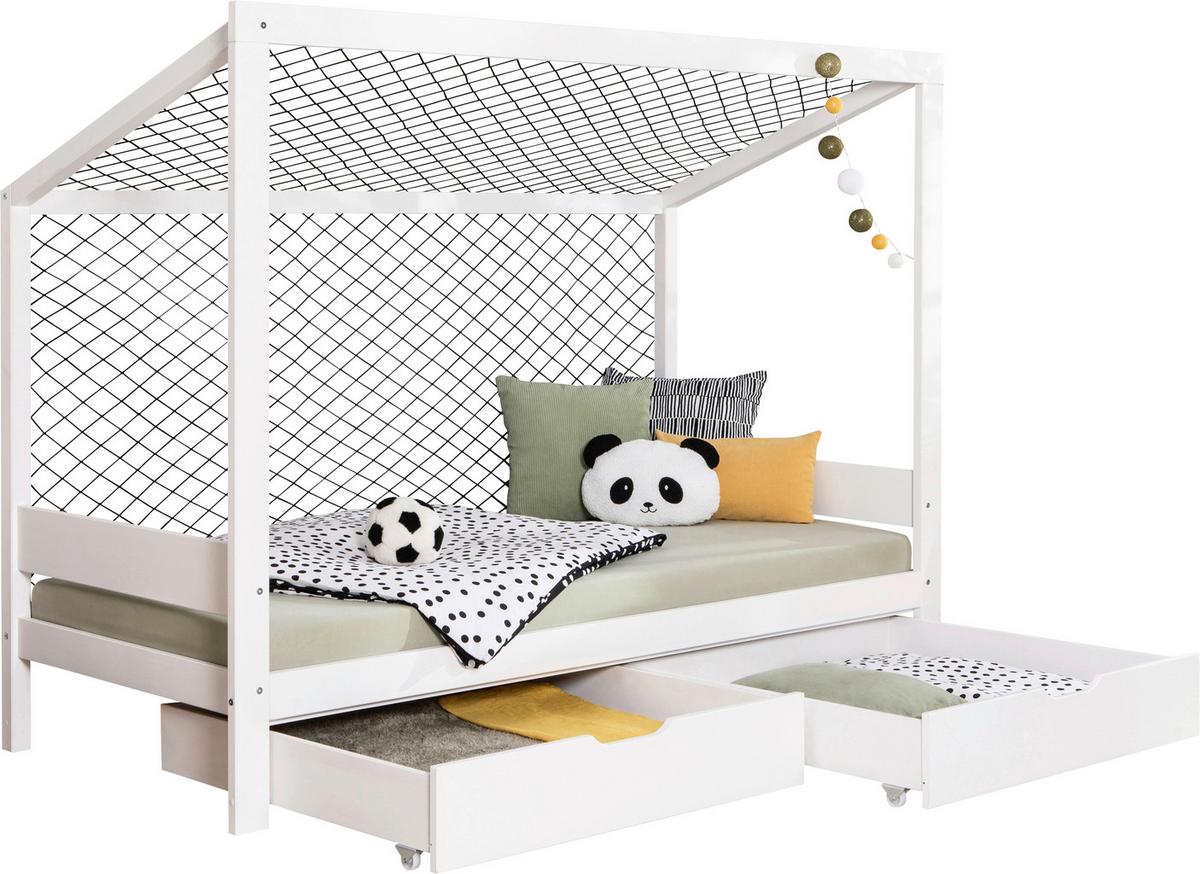 Stauraumbett Holz Fußball ca. 97x213 cm Weiß - Naturfarben/Weiß, MODERN, Holz/Textil (90/200cm) - MID.YOU