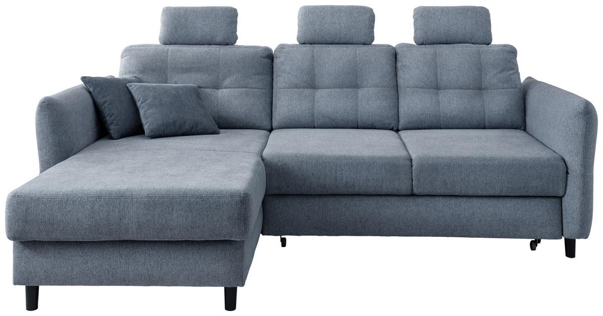 Wohnlandschaft Brizzini Hellblau Chenille - Blau/Schwarz, MODERN, Holz/Textil (176/250-280cm) - Livetastic
