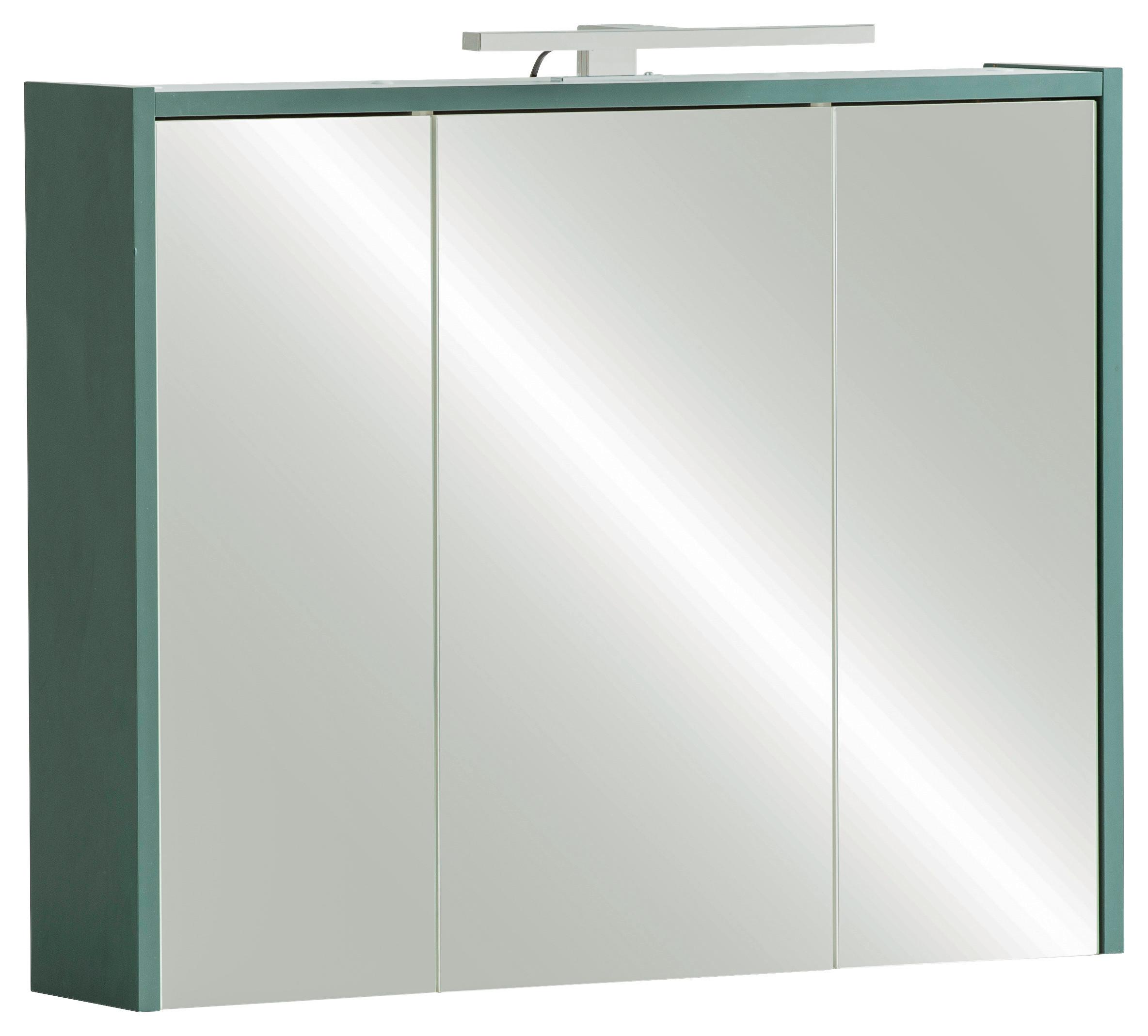 Spiegelschrank Lovis Dunkelgrün mit LED 3-türig - Weiß, MODERN, Glas/Holzwerkstoff (74,5/62,7/16,0cm) - MID.YOU