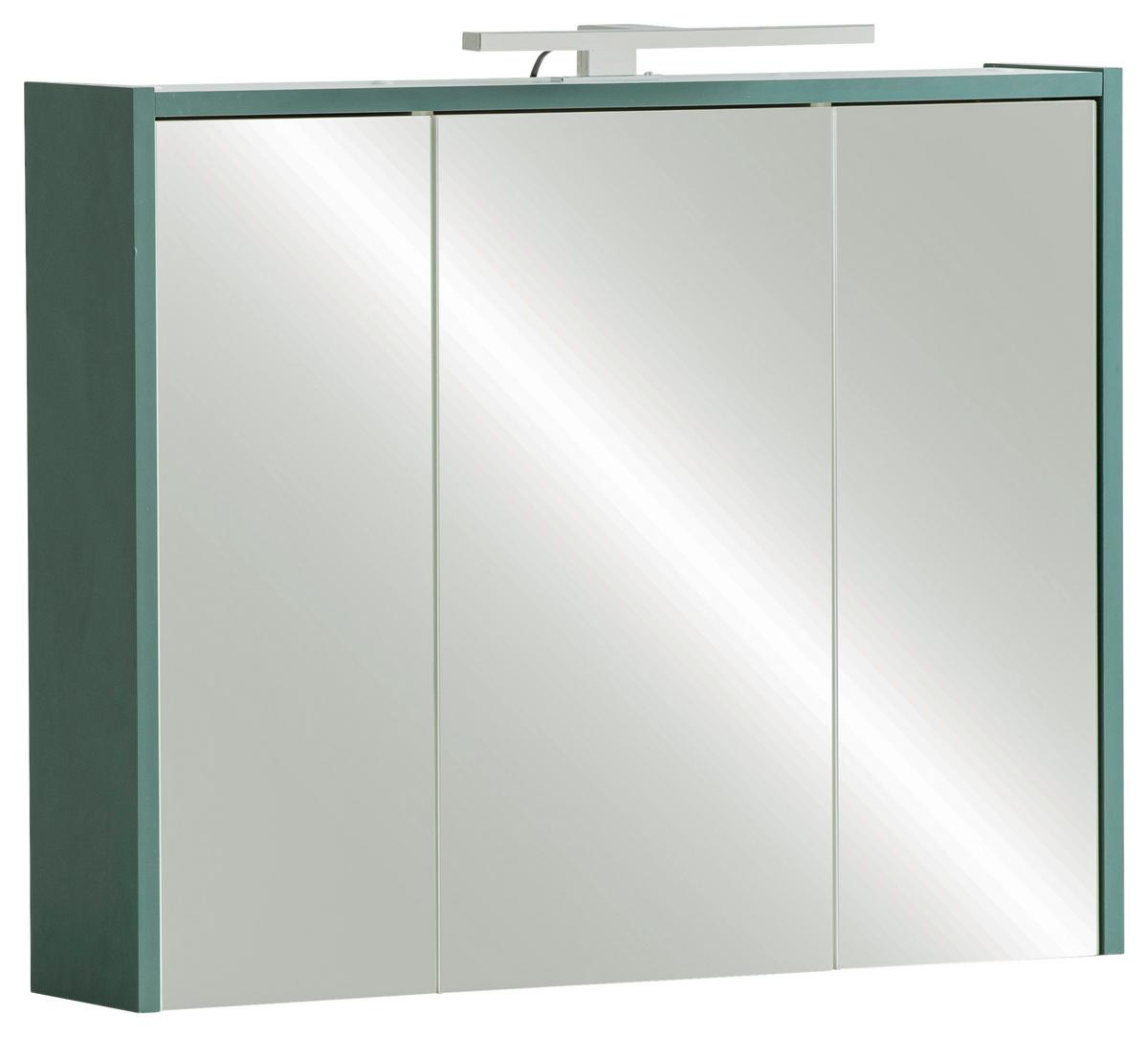 Spiegelschrank Lovis Dunkelgrün mit LED 3-türig - Weiß, MODERN, Glas/Holzwerkstoff (74,5/62,7/16,0cm) - MID.YOU