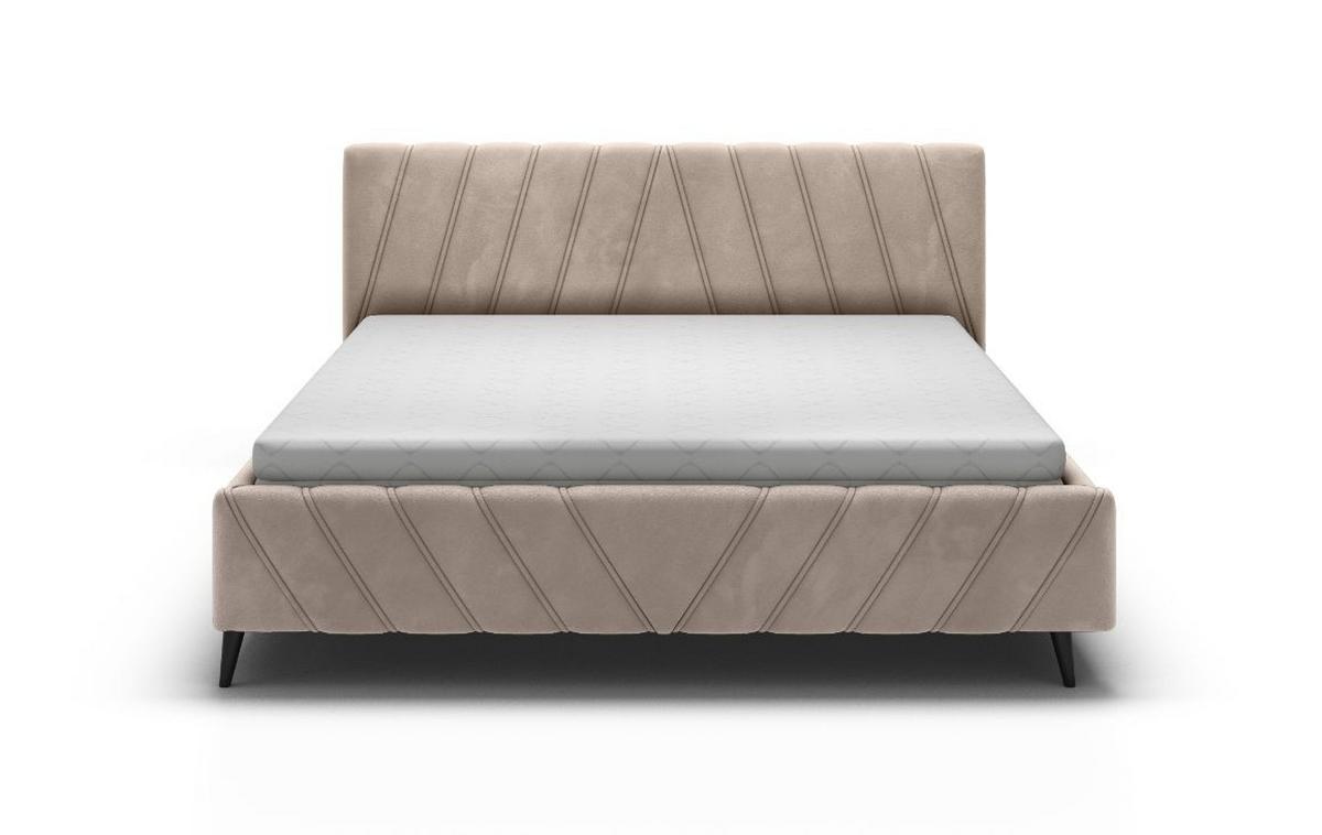 ŁÓŻKO TAPICEROWANE MELLI 180 - beżowy/czarny, Design, drewno/tkanina (180/200cm)
