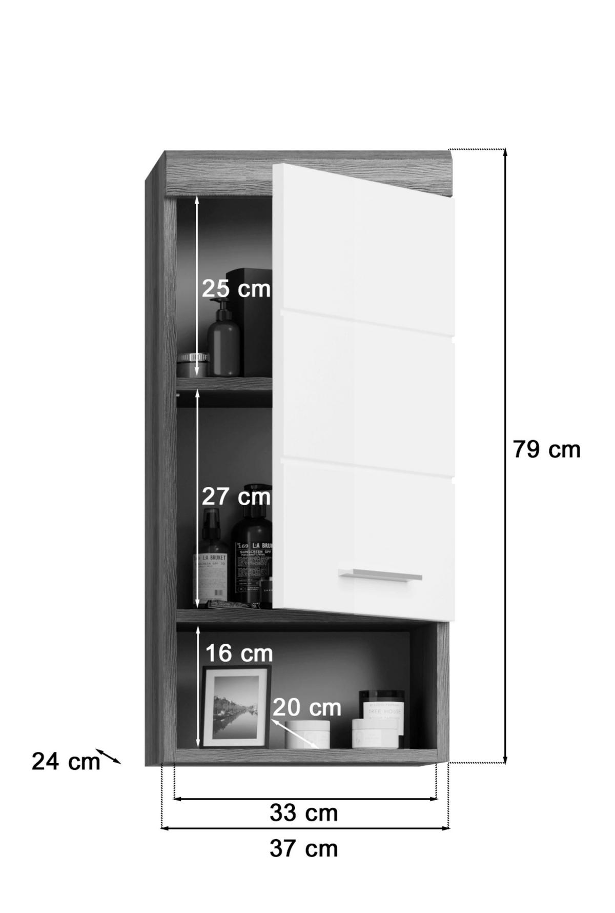 Hängeschrank Scout ca. 37x79 cm Anthrazit/Weiß - Chromfarben/Weiß Hochglanz, MODERN, Holzwerkstoff/Kunststoff (37/79/24cm) - MID.YOU