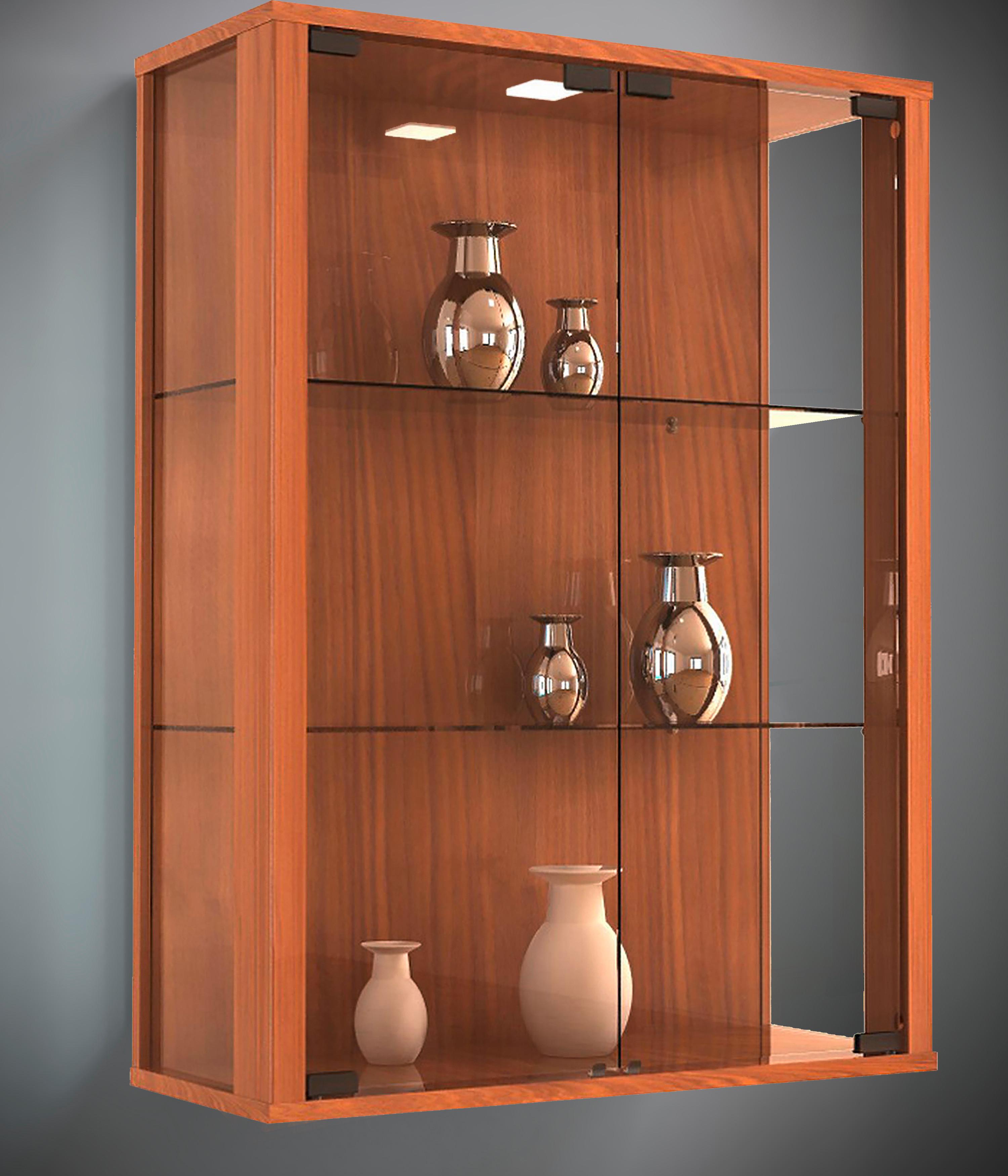 HÄNGEVITRINE UDINA LED - Transparent/Nussbaumfarben, Lifestyle, Glas/Holzwerkstoff (60/80/25cm) - MID.YOU