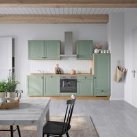 Küchenblock Cascada Low m. Geräten Schilfgrün - Schilfgrün/Eichefarben, MODERN, Holzwerkstoff/Metall (300cm) - Nobilia