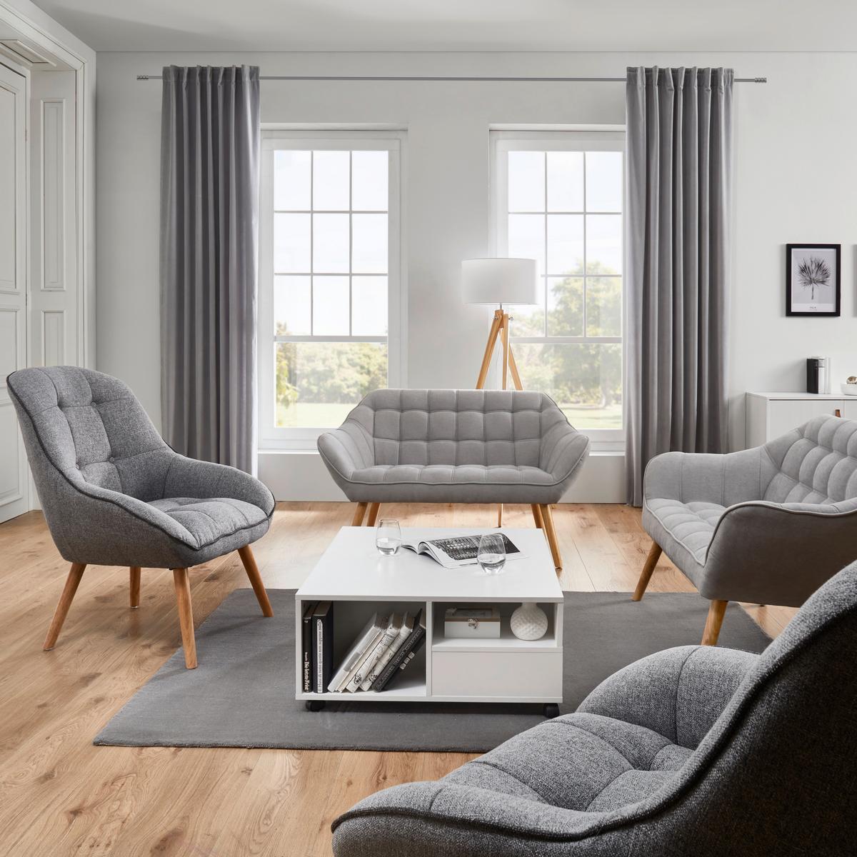 Canapea cu 2 locuri MONIQUE - gri deschis, Modern, lemn/textil (127/76/74,5cm) - Bessagi Home