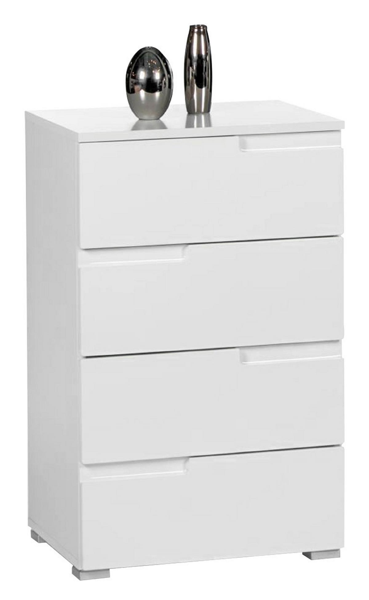 KOMODA SPICE 2 - biały wysoki połysk/kolor srebrny, Design, materiał drewnopochodny/tworzywo sztuczne (50/80/40cm) - Carryhome