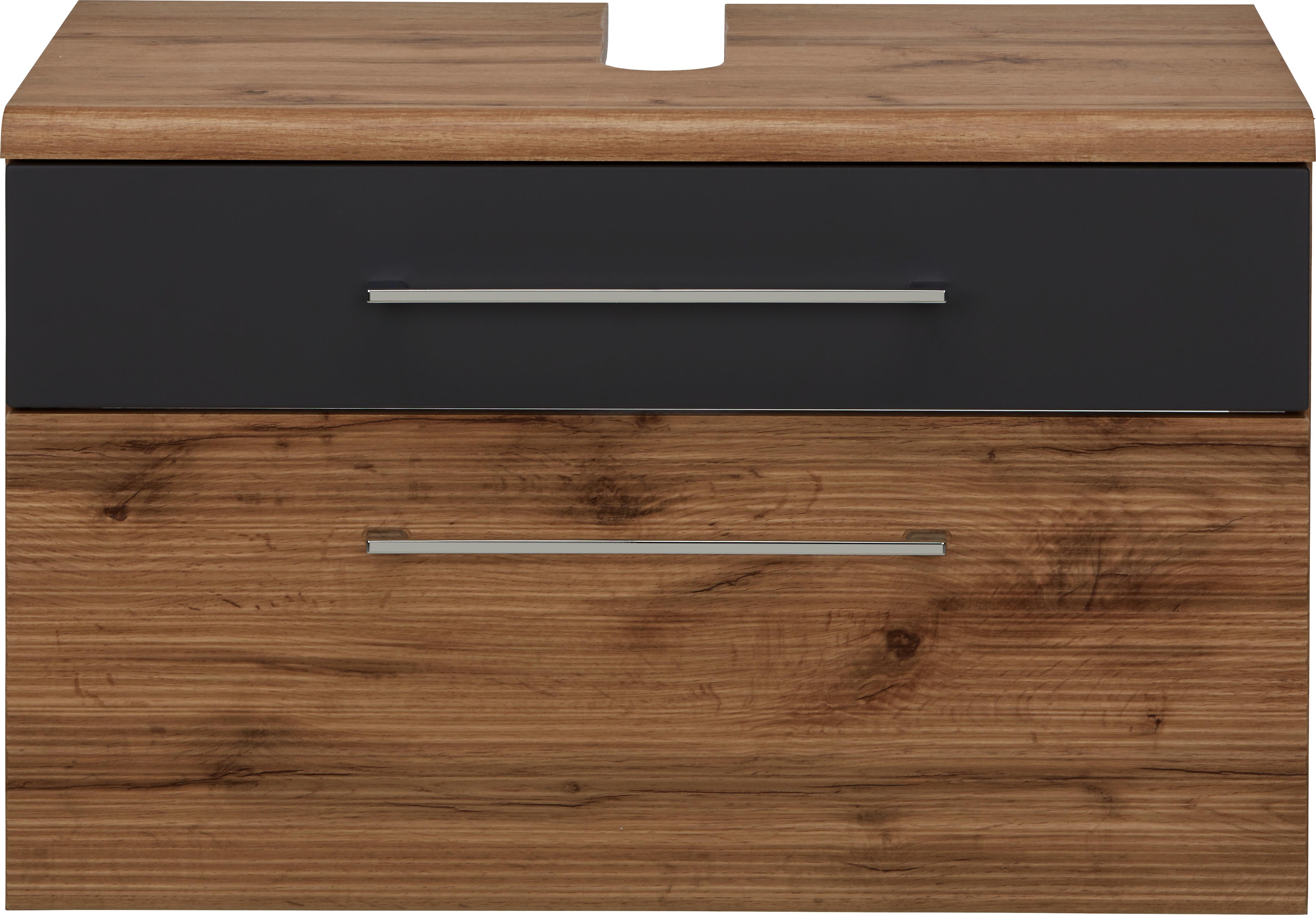 Mosdó Alsószekrény Float - króm/tölgyfa, Modern, faalapú anyag/fém (75/60/46cm) - Premium Living