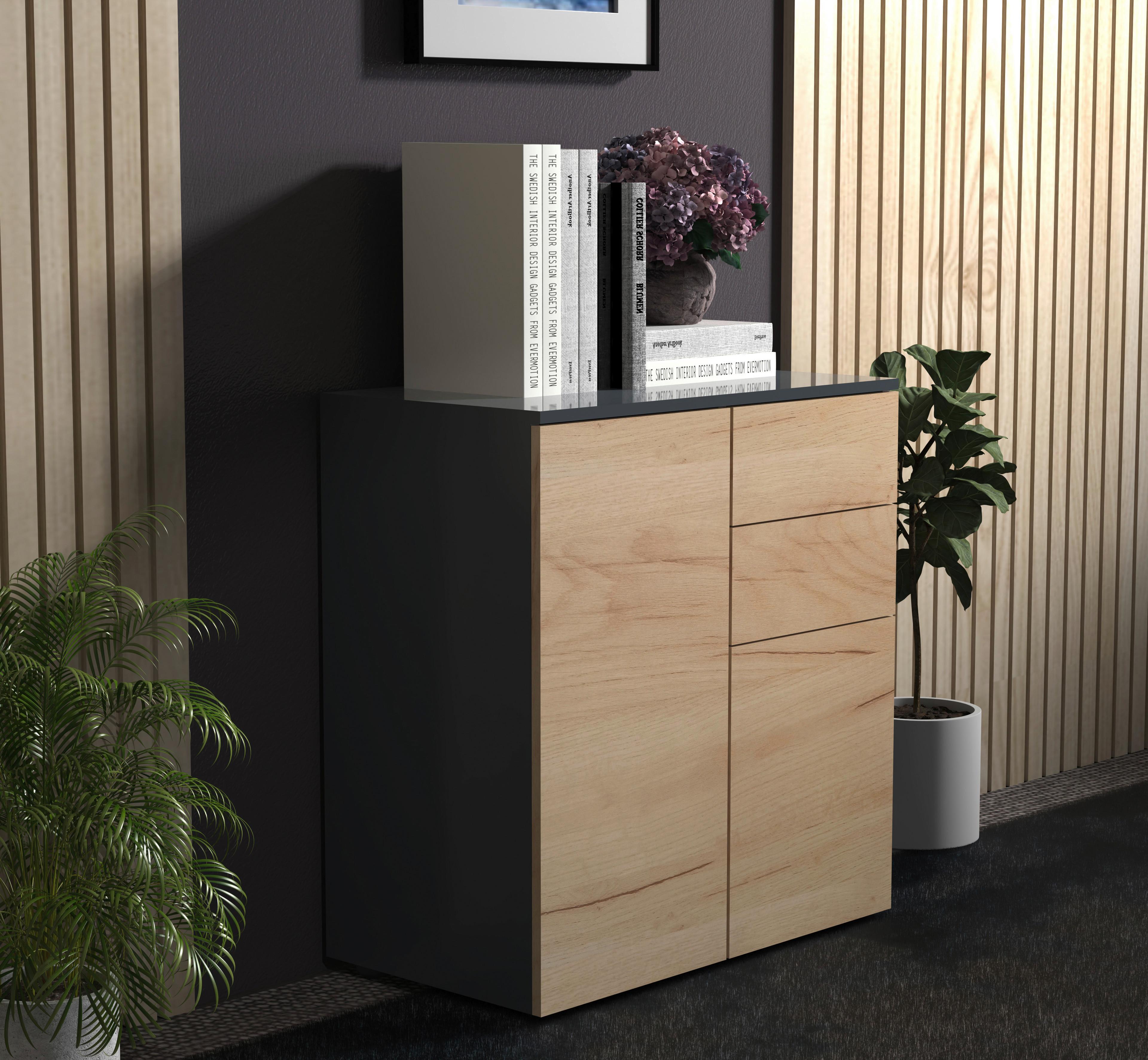 Kommode DALOSA Honigeiche ca. 70x77x39 cm - Honigeiche/Anthrazit, MODERN, Holzwerkstoff/Kunststoff (70/77/39cm) - MID.YOU