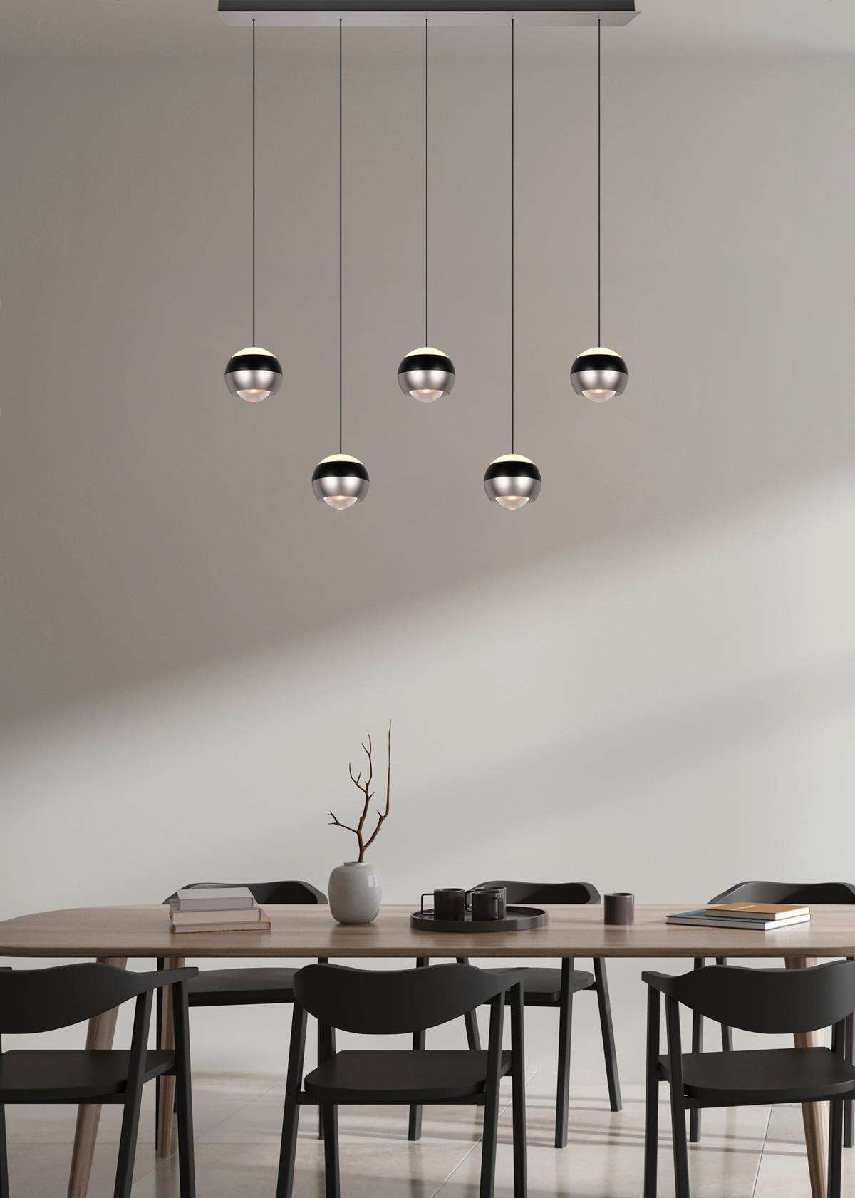 LED-Hängeleuchte Orbit Schwarz/Nickelfarben max. 8 W - Schwarz/Nickelfarben, Design, Metall (100/10,5/200cm) - Trio Leuchten