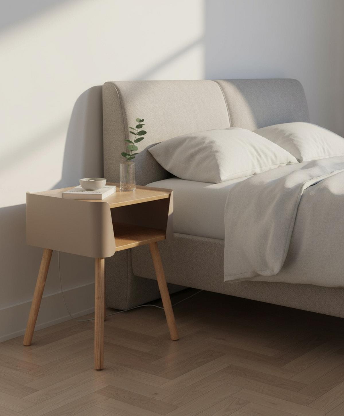 SZAFKA NOCNA GARY - beżowy/kolor naturalny, Design, materiał drewnopochodny/metal (40/54,5/39cm) - Xora