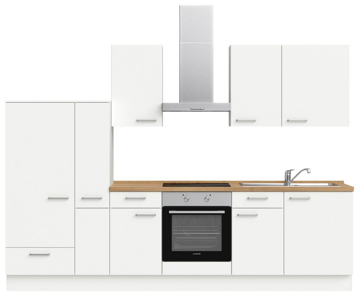 Küchenblock Touch Low m. Geräten Weiß - Edelstahlfarben/Eichefarben, MODERN, Holzwerkstoff/Metall (300cm) - Nobilia