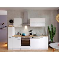 Küchenzeile Economy m. Geräten Weiß/Nussbaum B: ca. 250 cm - Edelstahlfarben/Nussbaumfarben, Basics, Holzwerkstoff/Metall (250cm) - Respekta