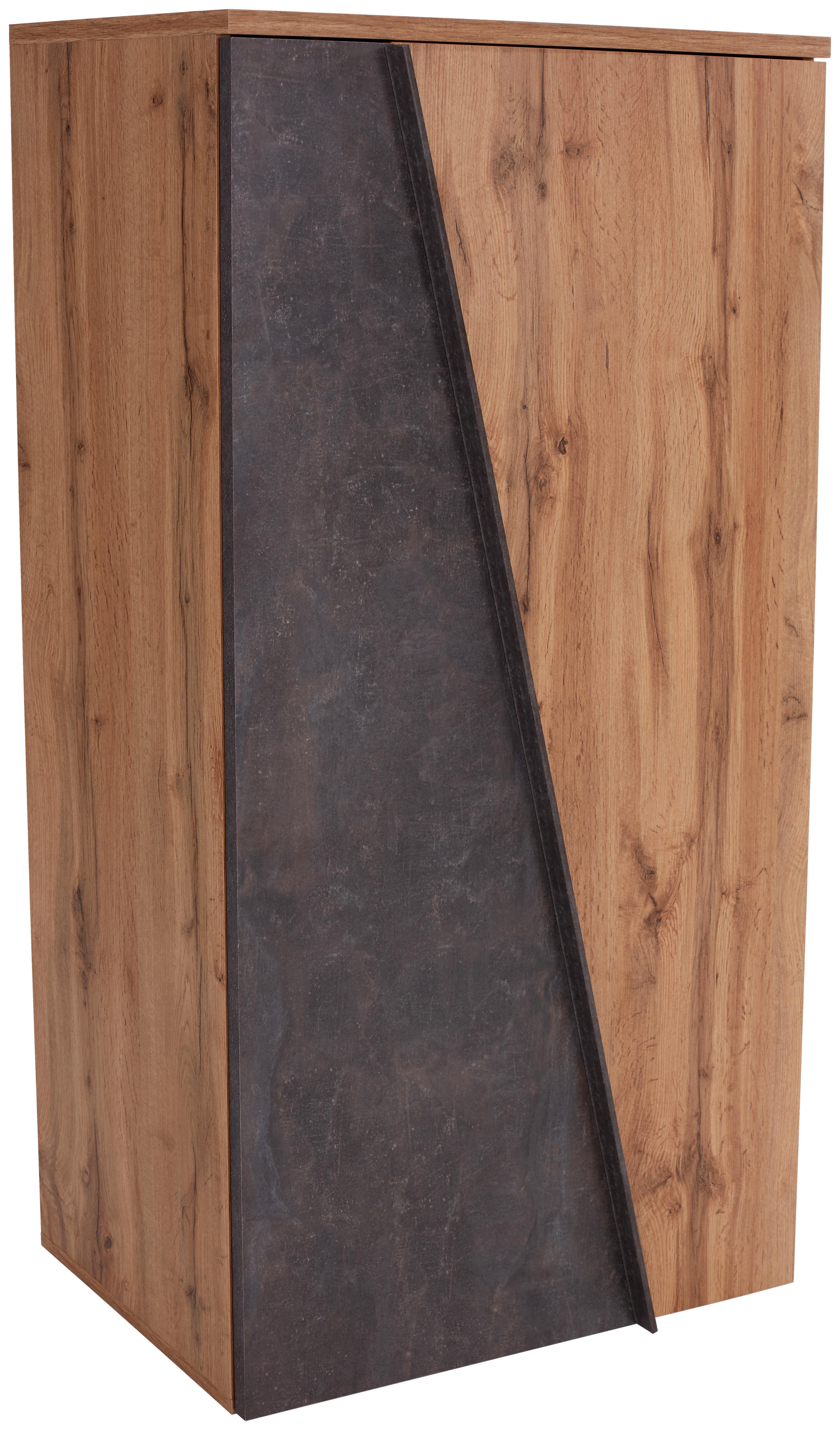 Comodă înaltă VENEDIG - gri închis/culoare lemn stejar, Modern, material pe bază de lemn (77/134/37cm)