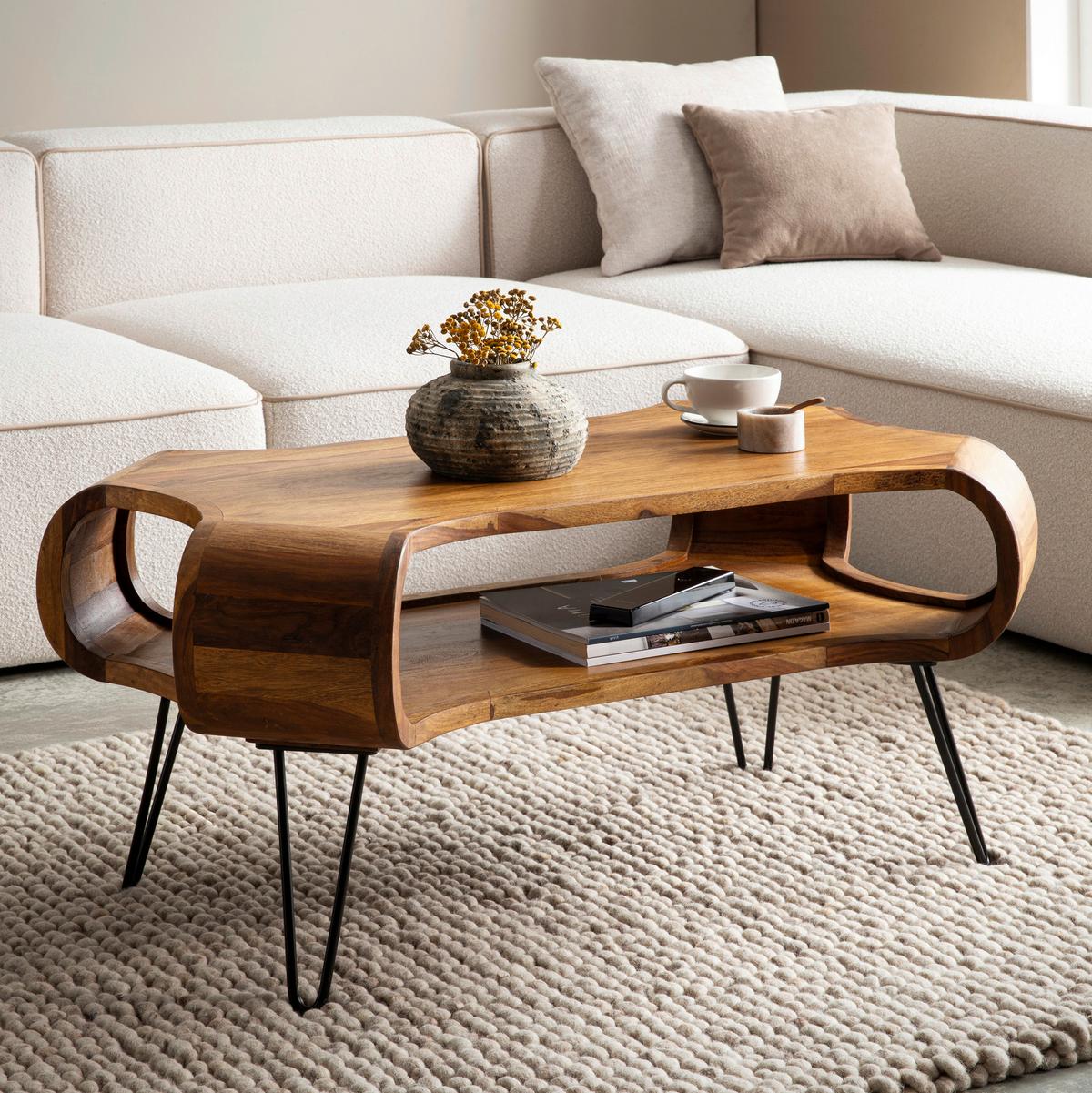 COUCHTISCH WL7.037 - Sheeshamfarben/Schwarz, Design, Holz/Metall (100/60/47cm) - Livetastic