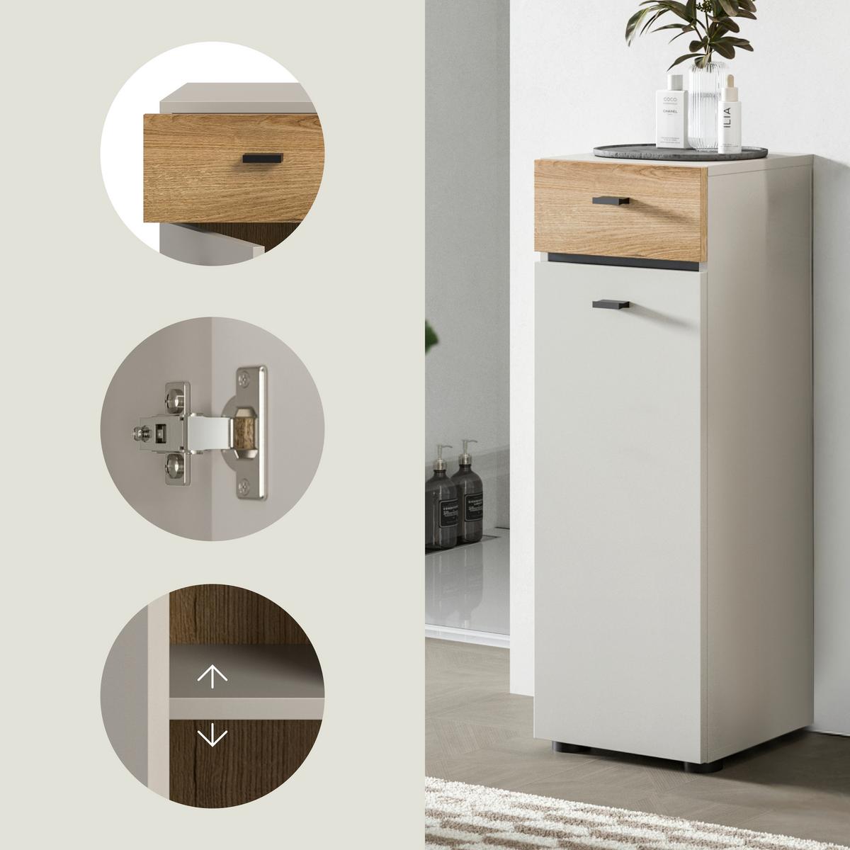 Midischrank Aqua Kaschmir - Kaschmir/Eichefarben, Trend, Holzwerkstoff/Kunststoff (32/91/30cm) - MID.YOU