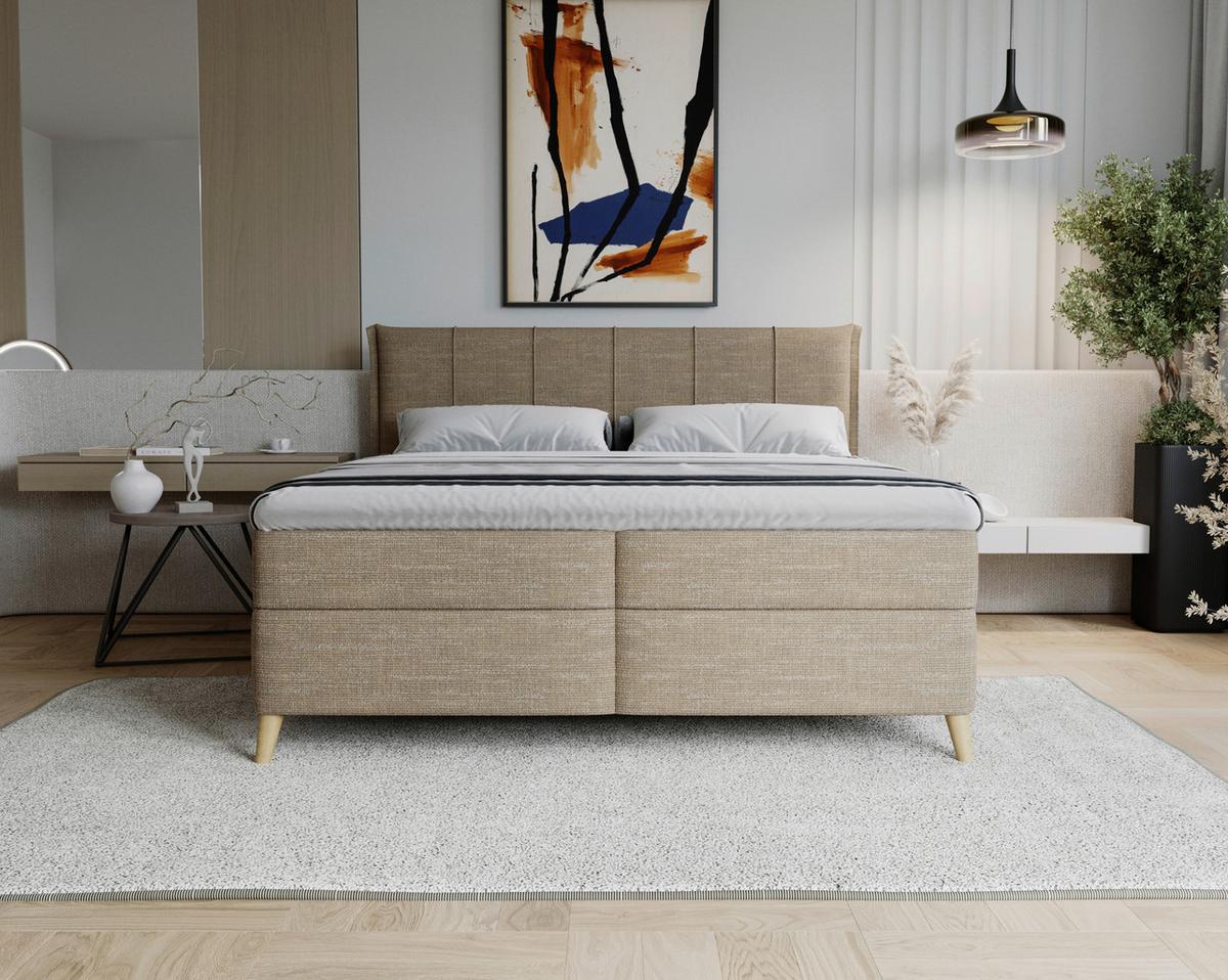 Boxbett Veloria Braun ca. 160x200cm - Beige/Schwarz, KONVENTIONELL, Textil/Metall (160/200cm) - Based